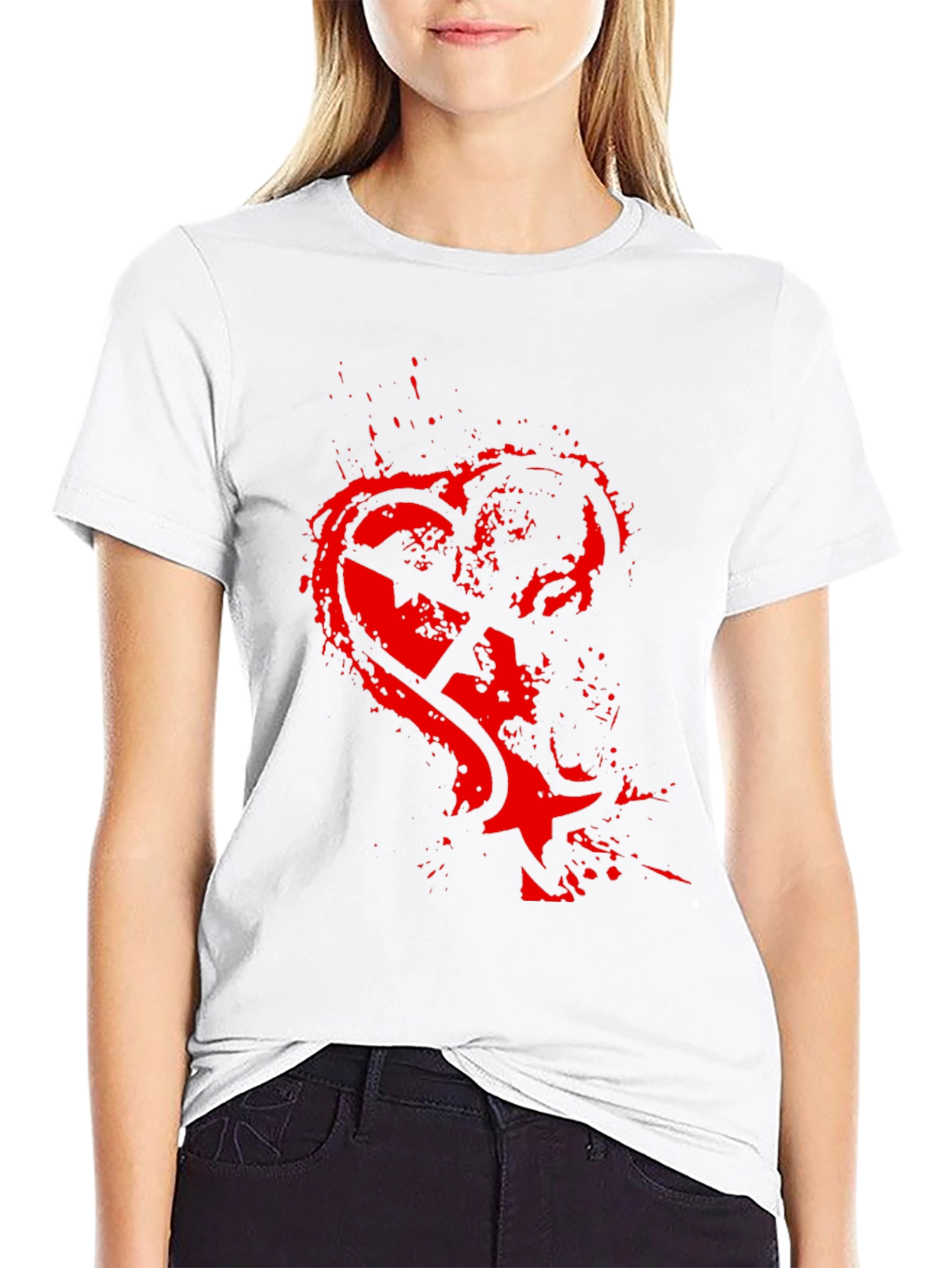 Edgy Red Heart Graphic Black T-Shirt