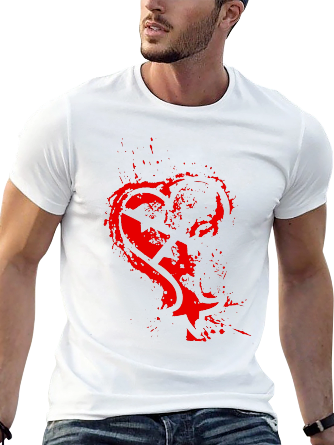 Edgy Red Heart Graphic Black T-Shirt