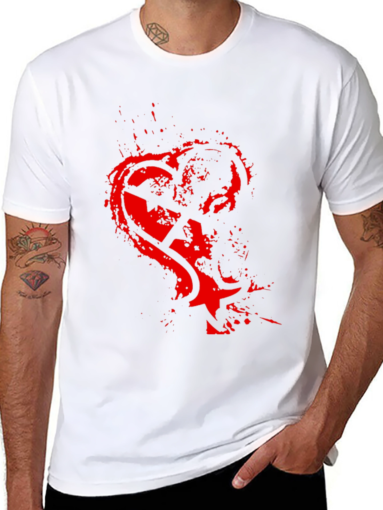 Edgy Red Heart Graphic Black T-Shirt