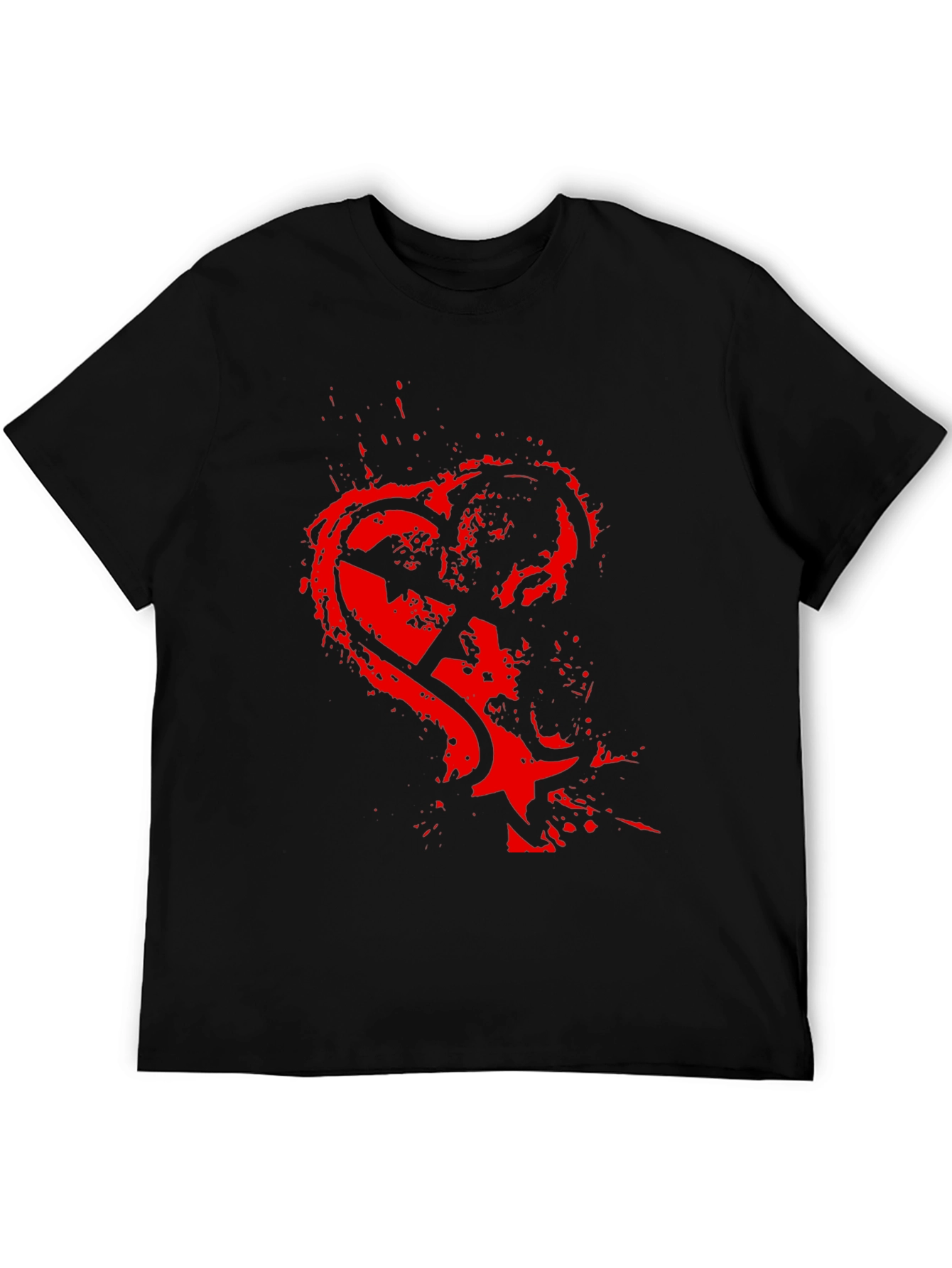 Edgy Red Heart Graphic Black T-Shirt