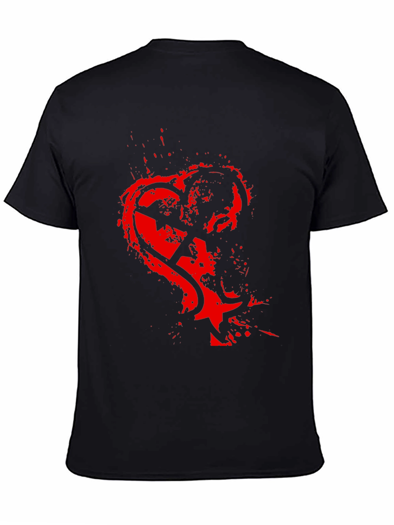 Edgy Red Heart Graphic Black T-Shirt