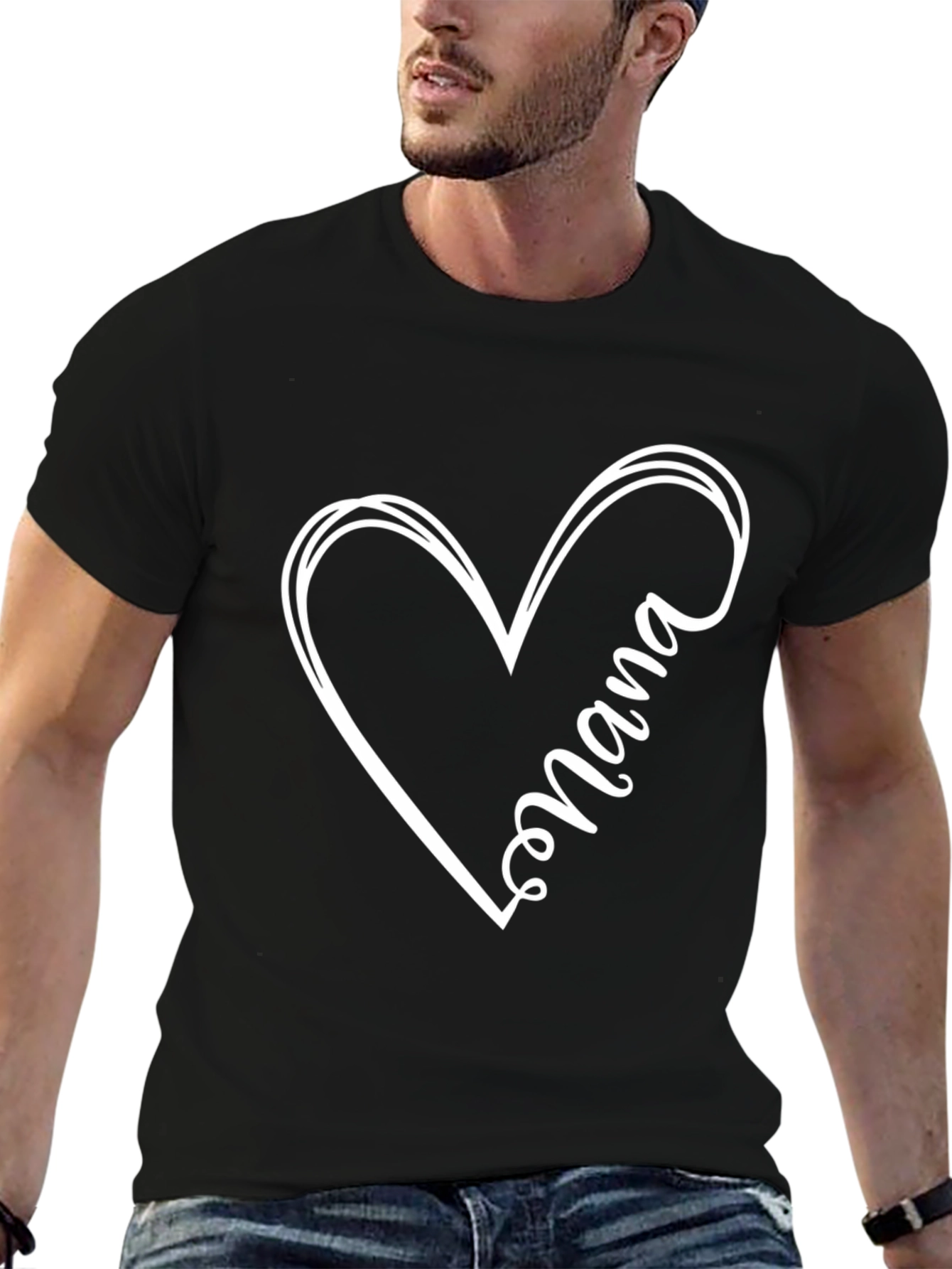 Nana Heart Graphic Tee - Black Cotton Blend