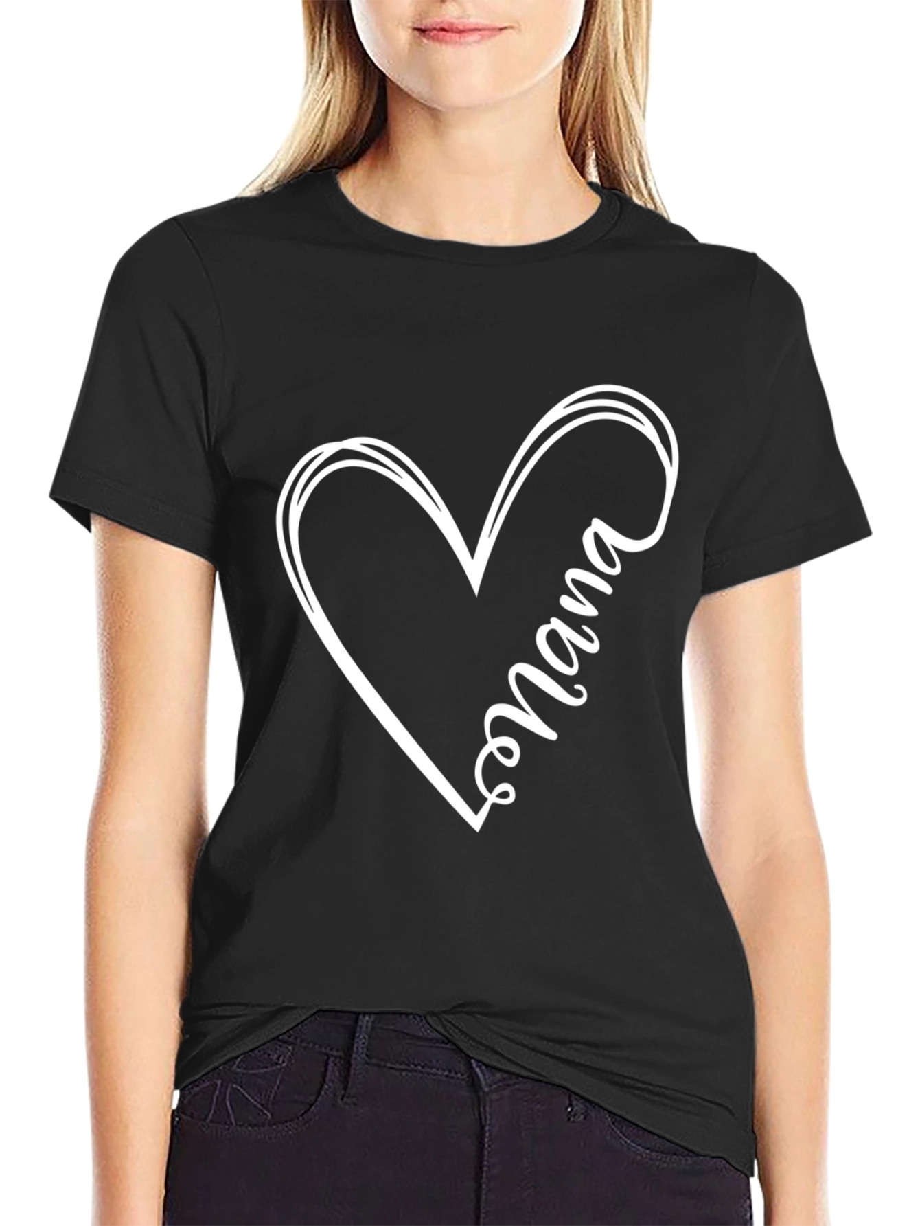 Nana Heart Graphic Tee - Black Cotton Blend