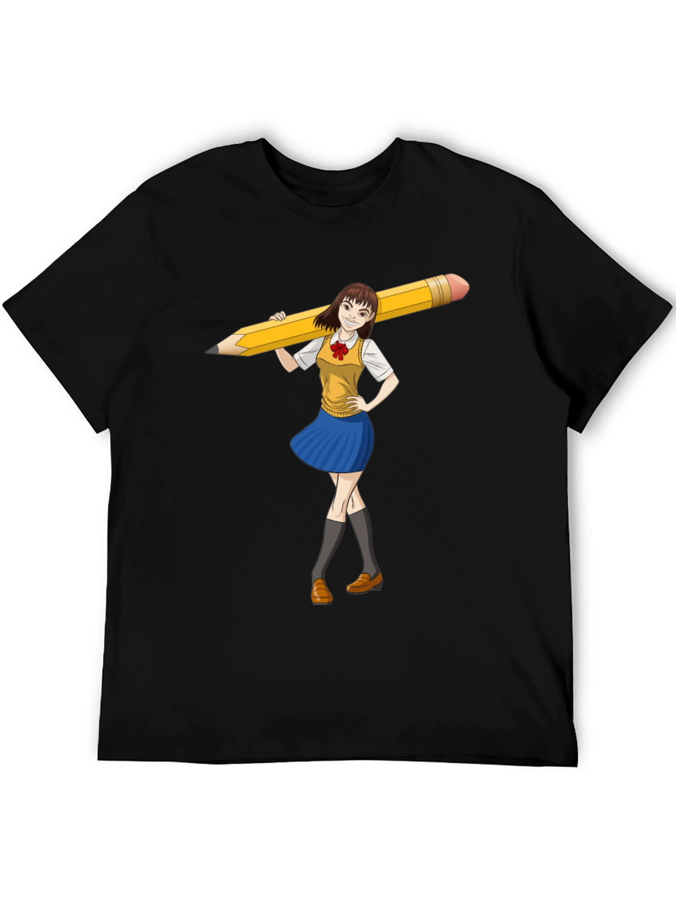 Anime Girl Pencil Tee - Unique Graphic Novelty T-Shirt