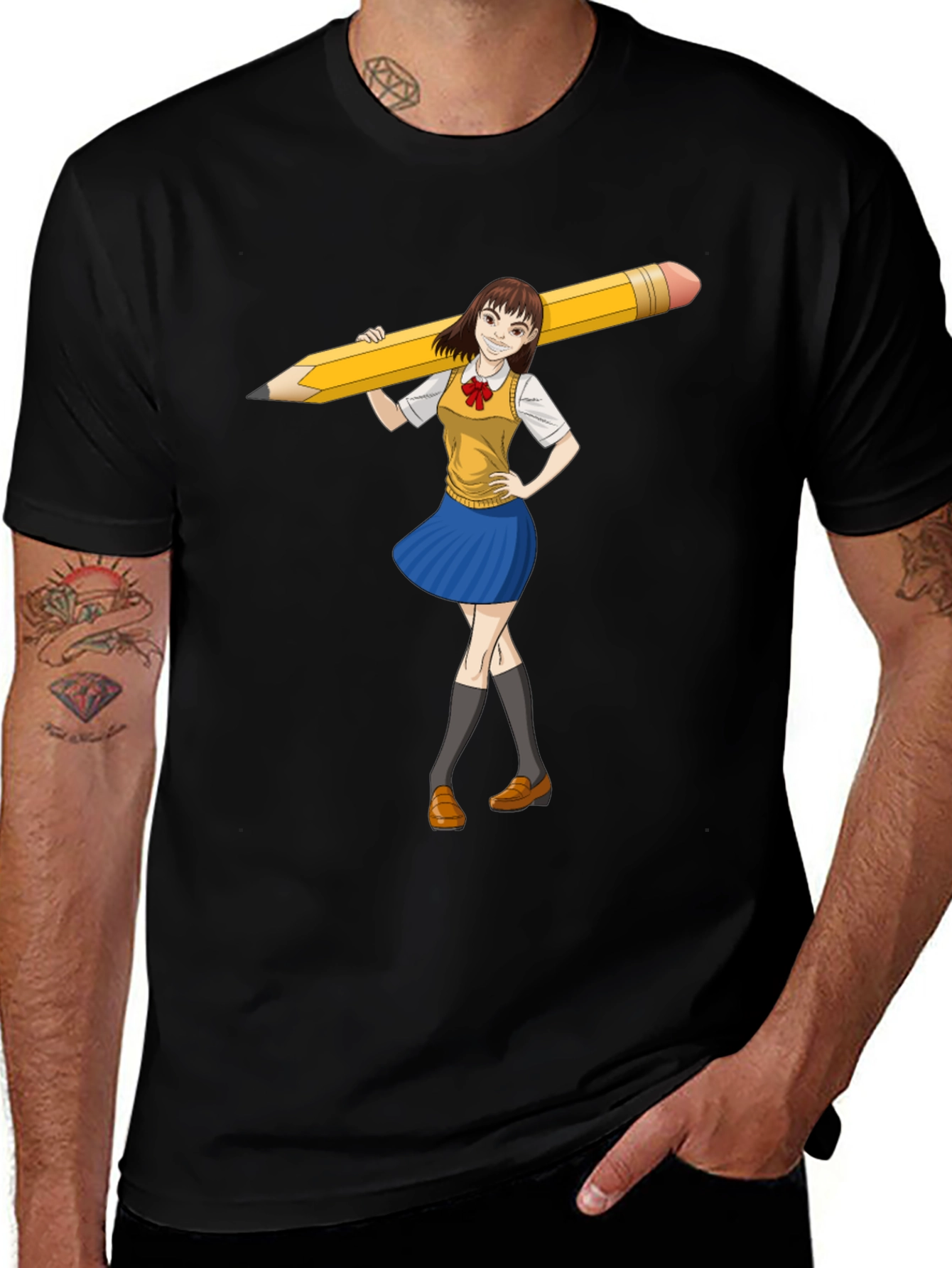 Anime Girl Pencil Tee - Unique Graphic Novelty T-Shirt