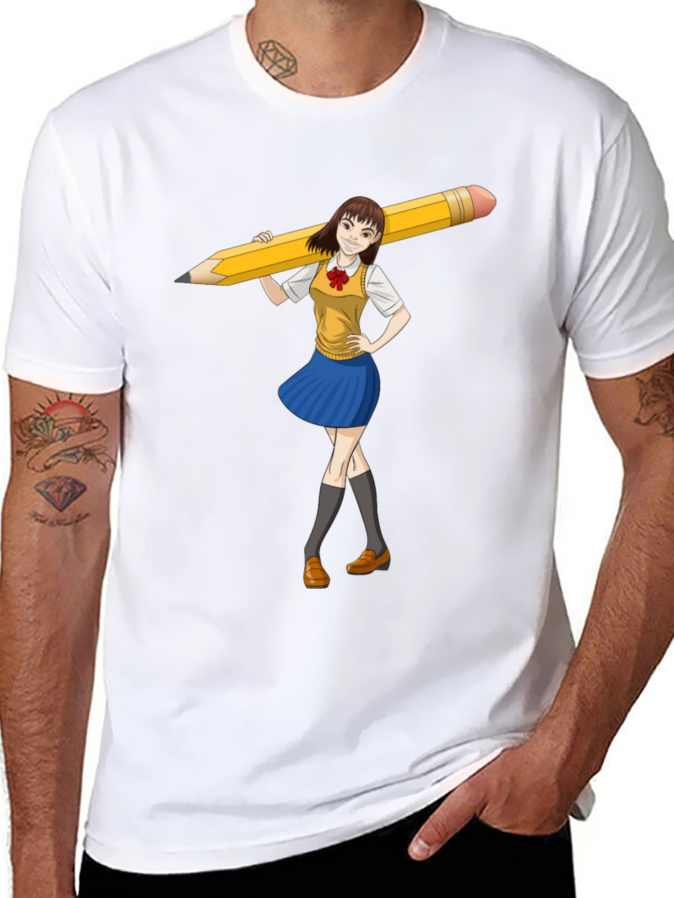 Anime Girl Pencil Tee - Unique Graphic Novelty T-Shirt