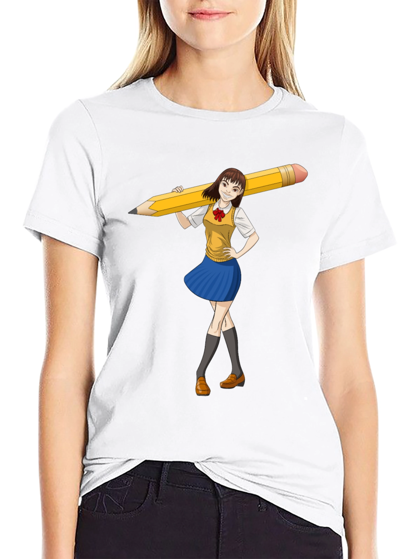 Anime Girl Pencil Tee - Unique Graphic Novelty T-Shirt