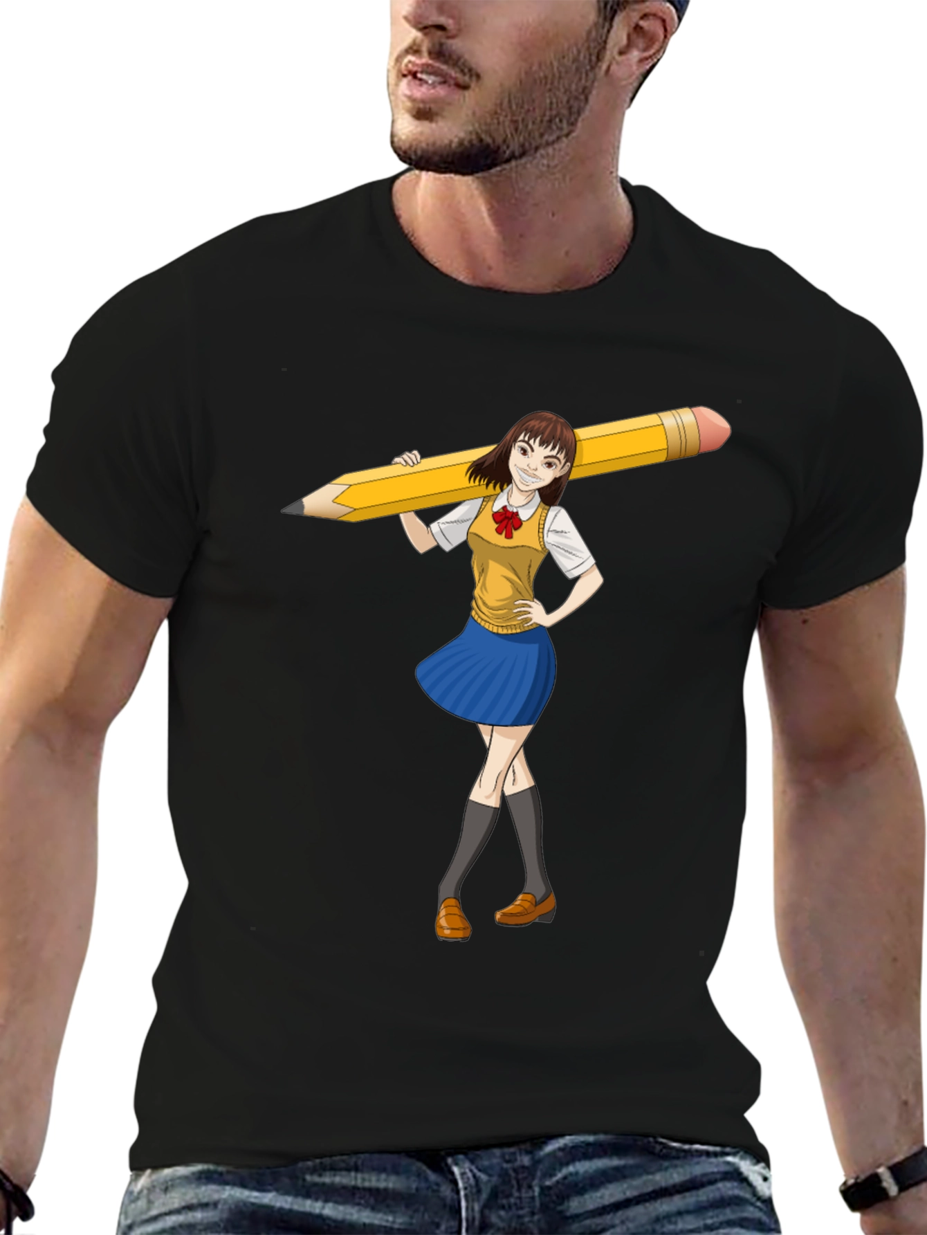 Anime Girl Pencil Tee - Unique Graphic Novelty T-Shirt