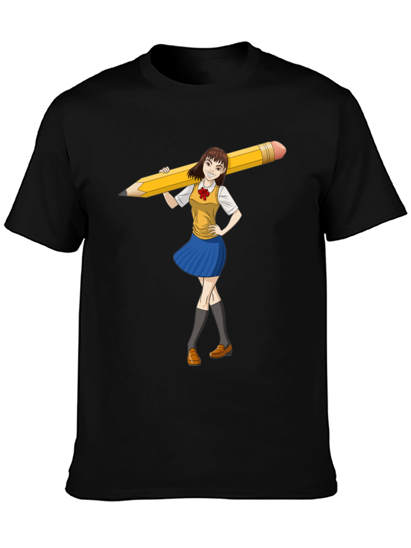 Anime Girl Pencil Tee - Unique Graphic Novelty T-Shirt