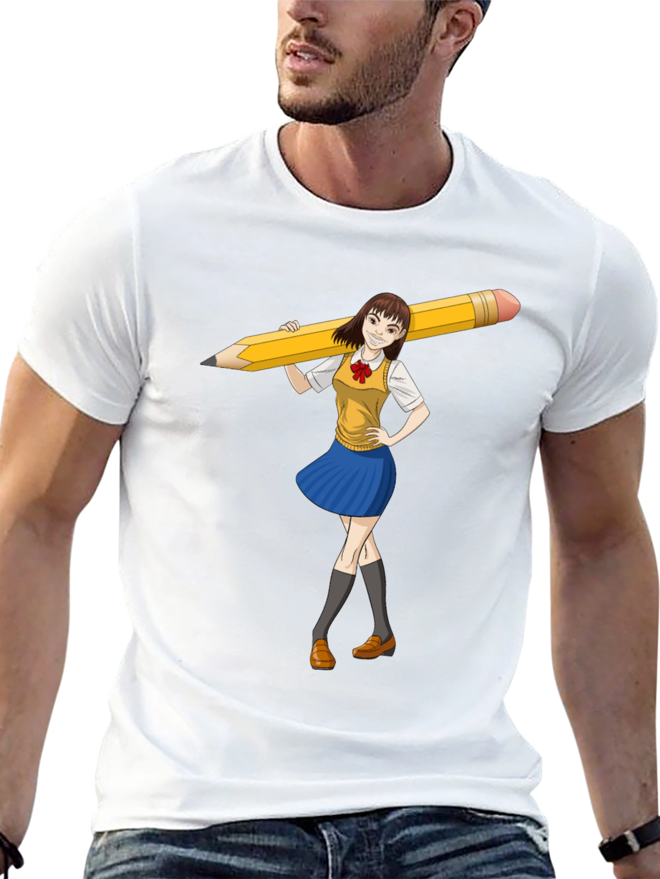 Anime Girl Pencil Tee - Unique Graphic Novelty T-Shirt