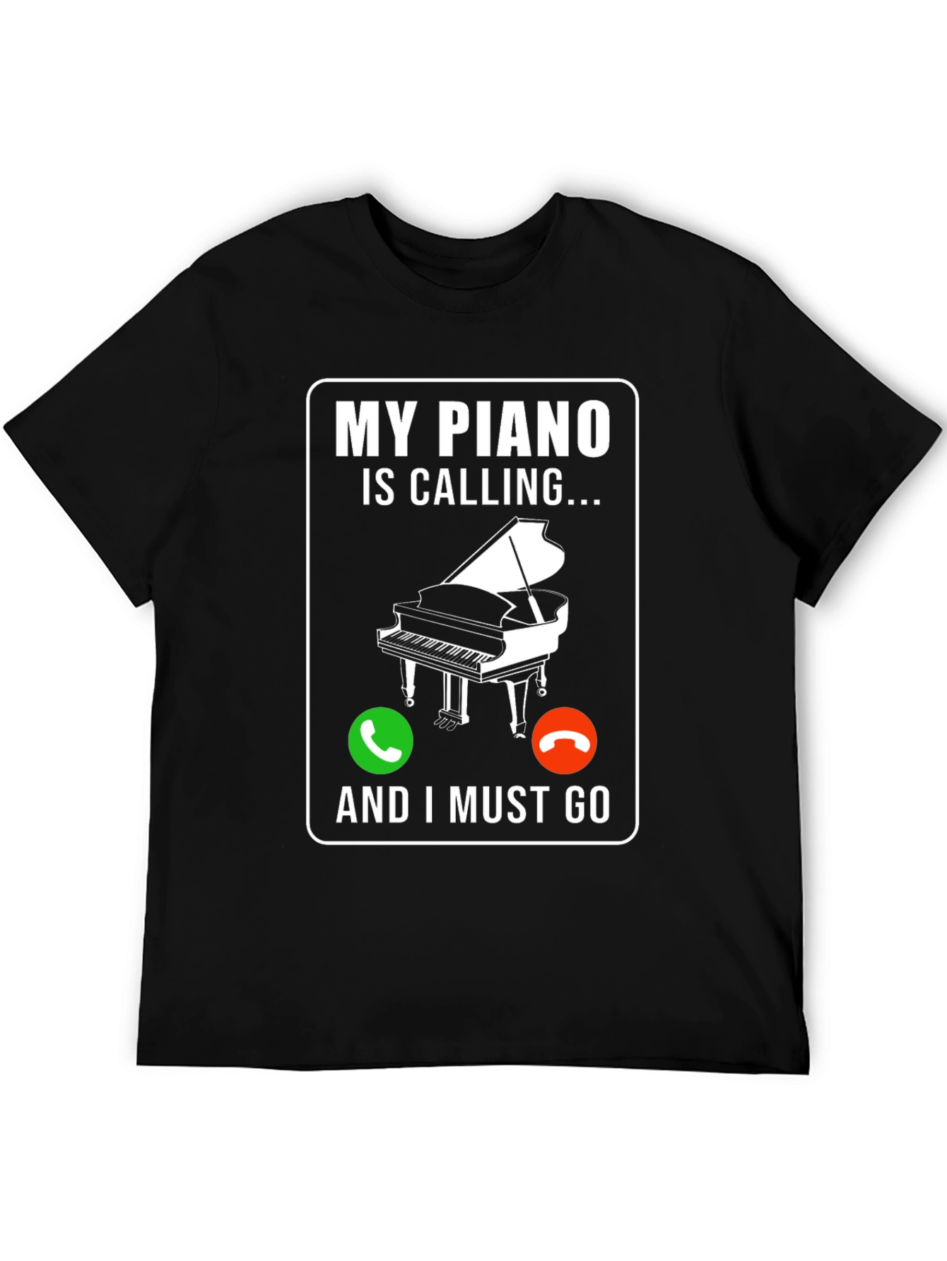My Piano Is Calling Black Graphic T-Shirt