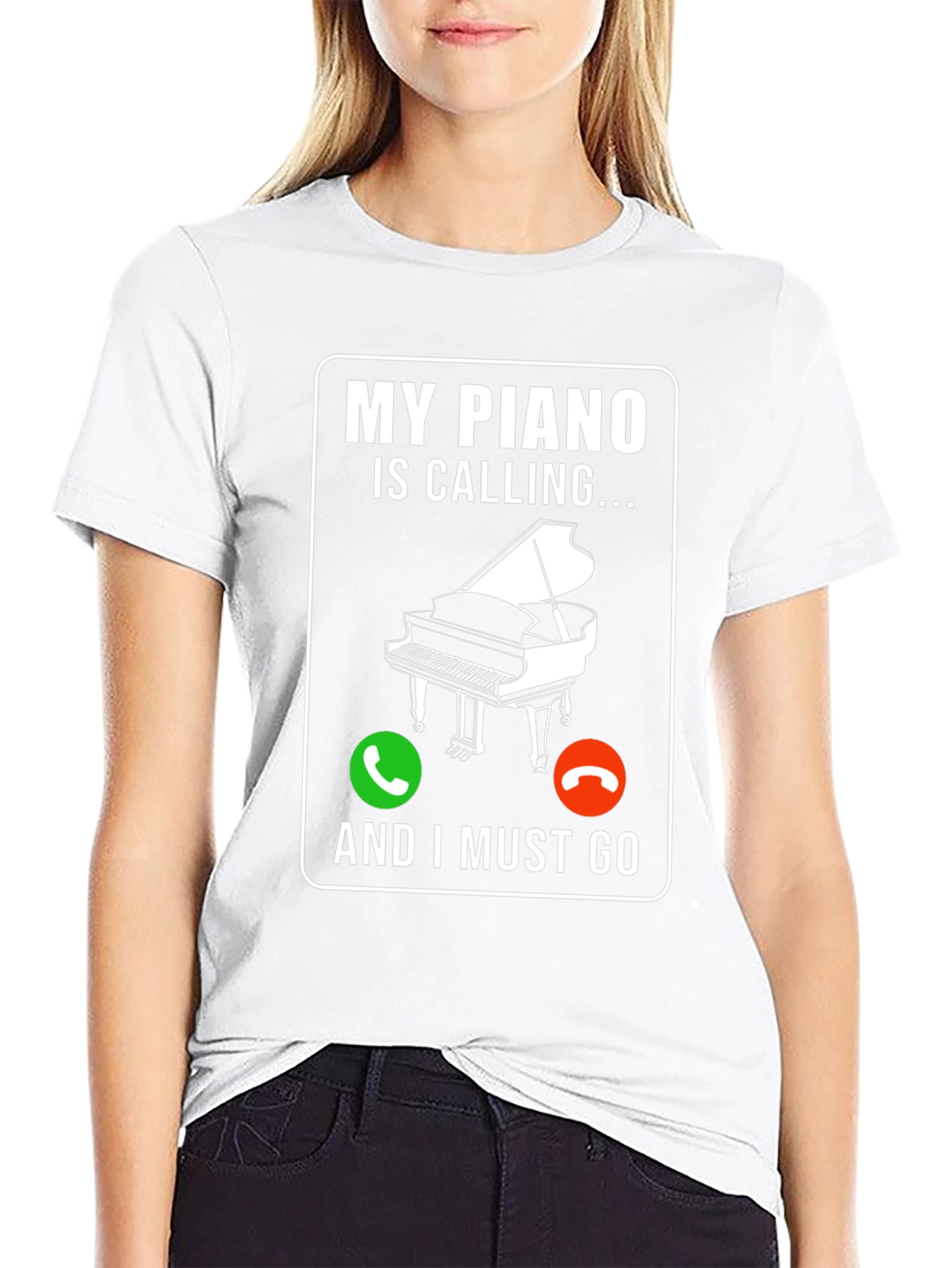 My Piano Is Calling Black Graphic T-Shirt