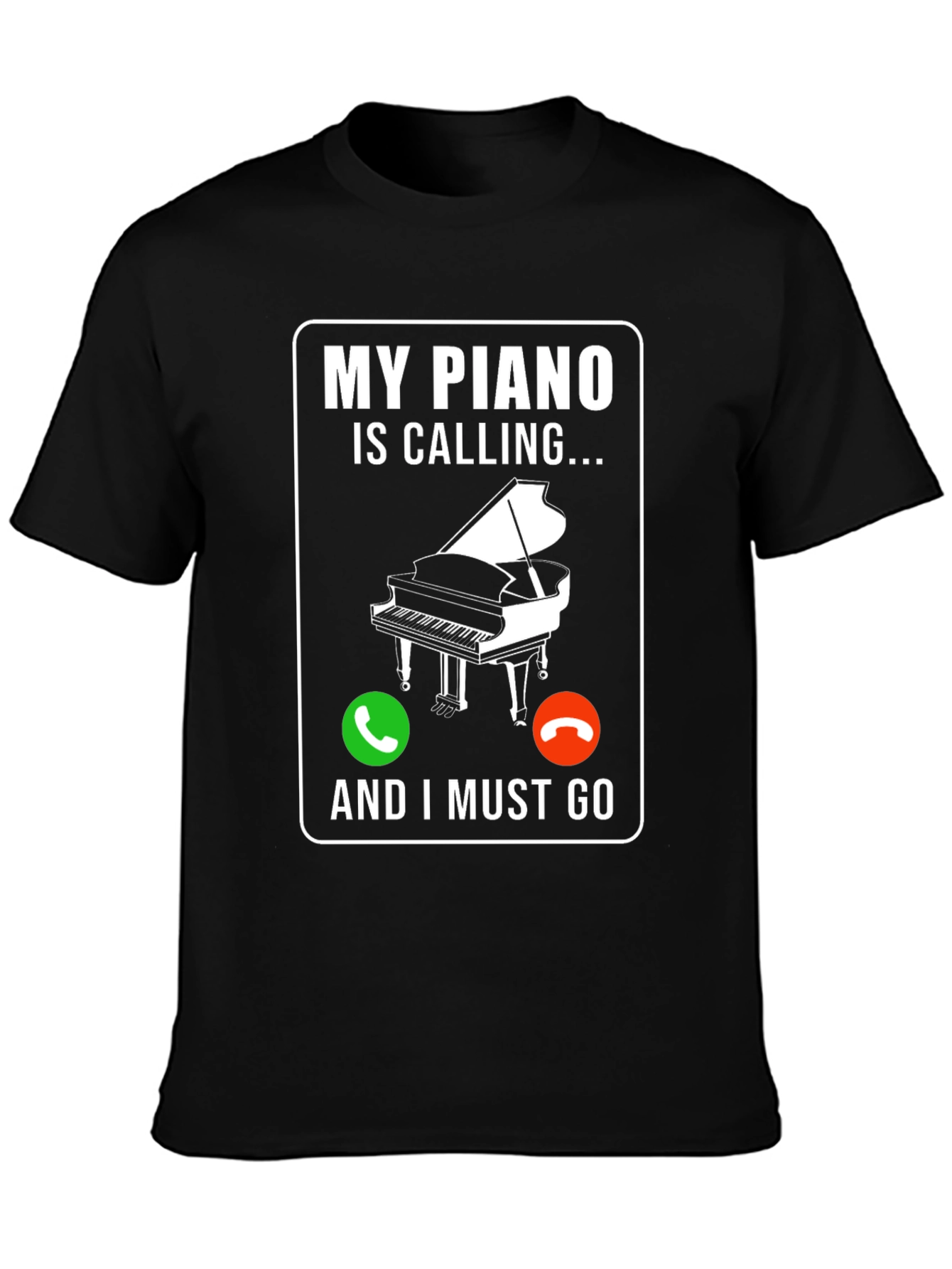 My Piano Is Calling Black Graphic T-Shirt