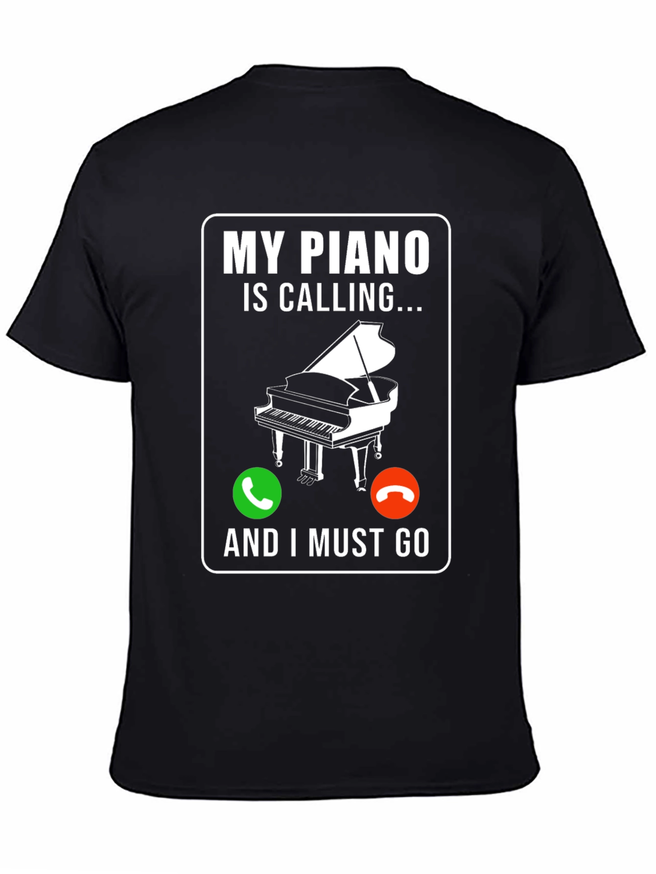 My Piano Is Calling Black Graphic T-Shirt
