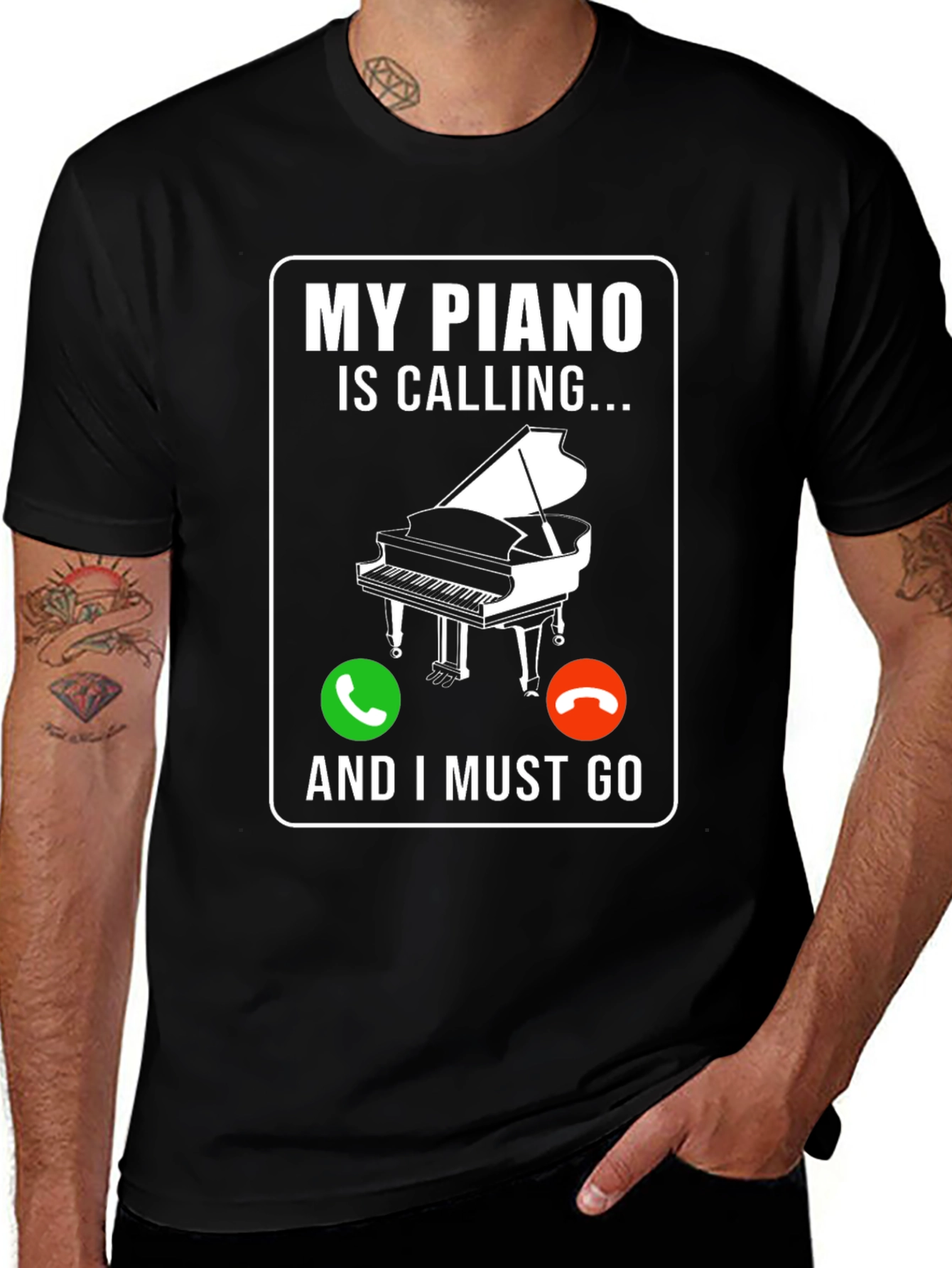 My Piano Is Calling Black Graphic T-Shirt