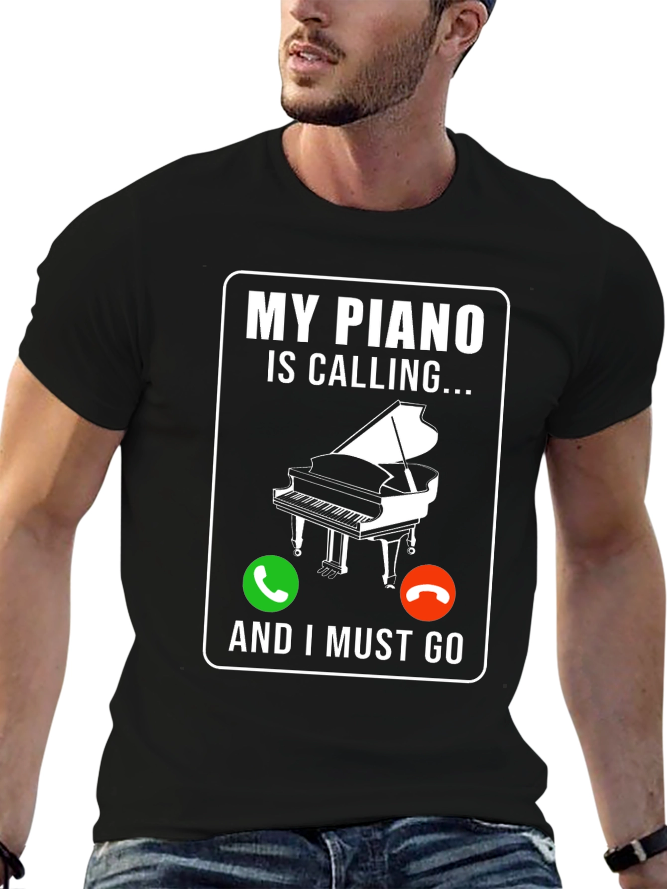 My Piano Is Calling Black Graphic T-Shirt