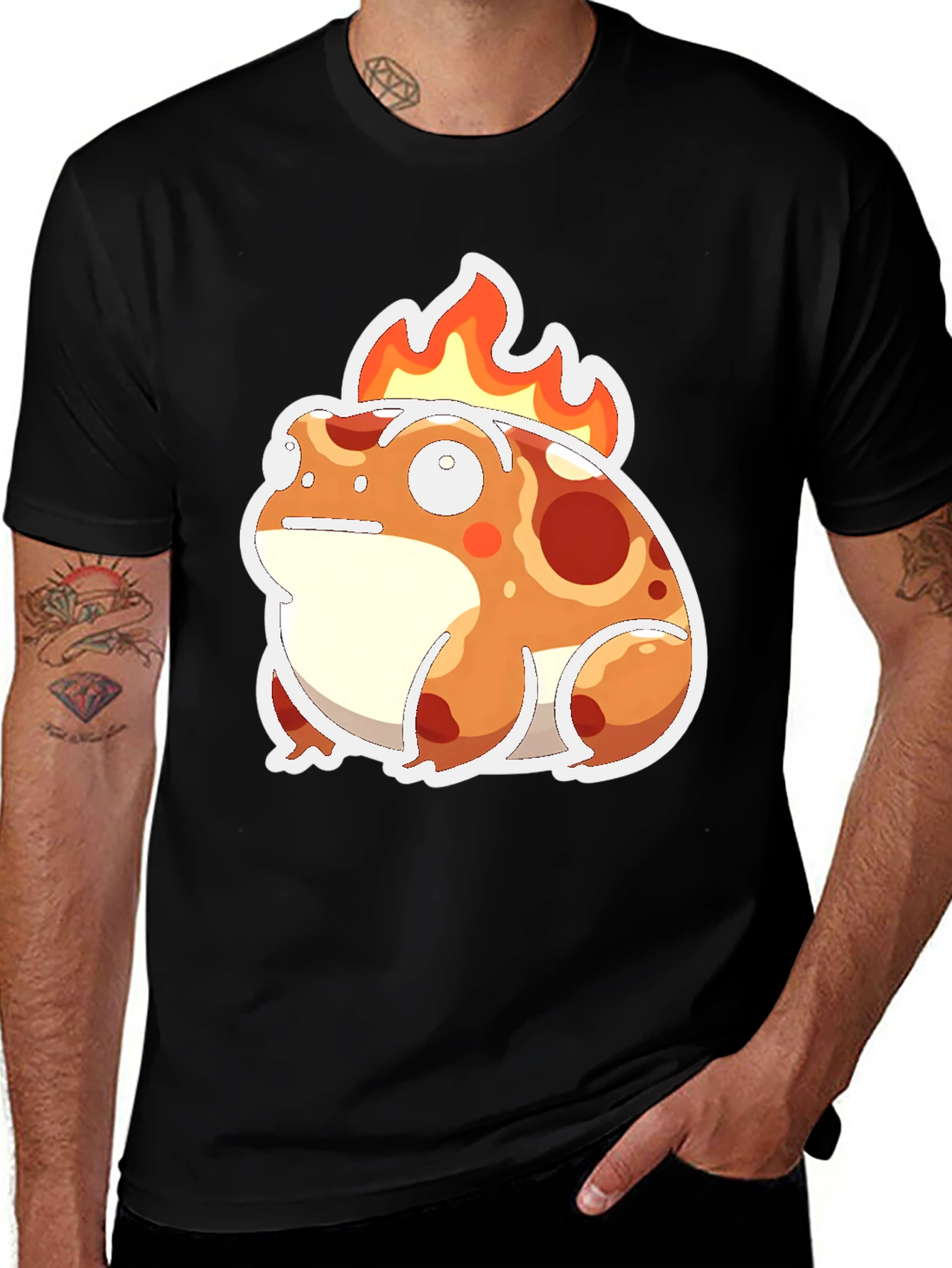 Flaming Frog Graphic Tee - Cool Cartoon T-Shirt