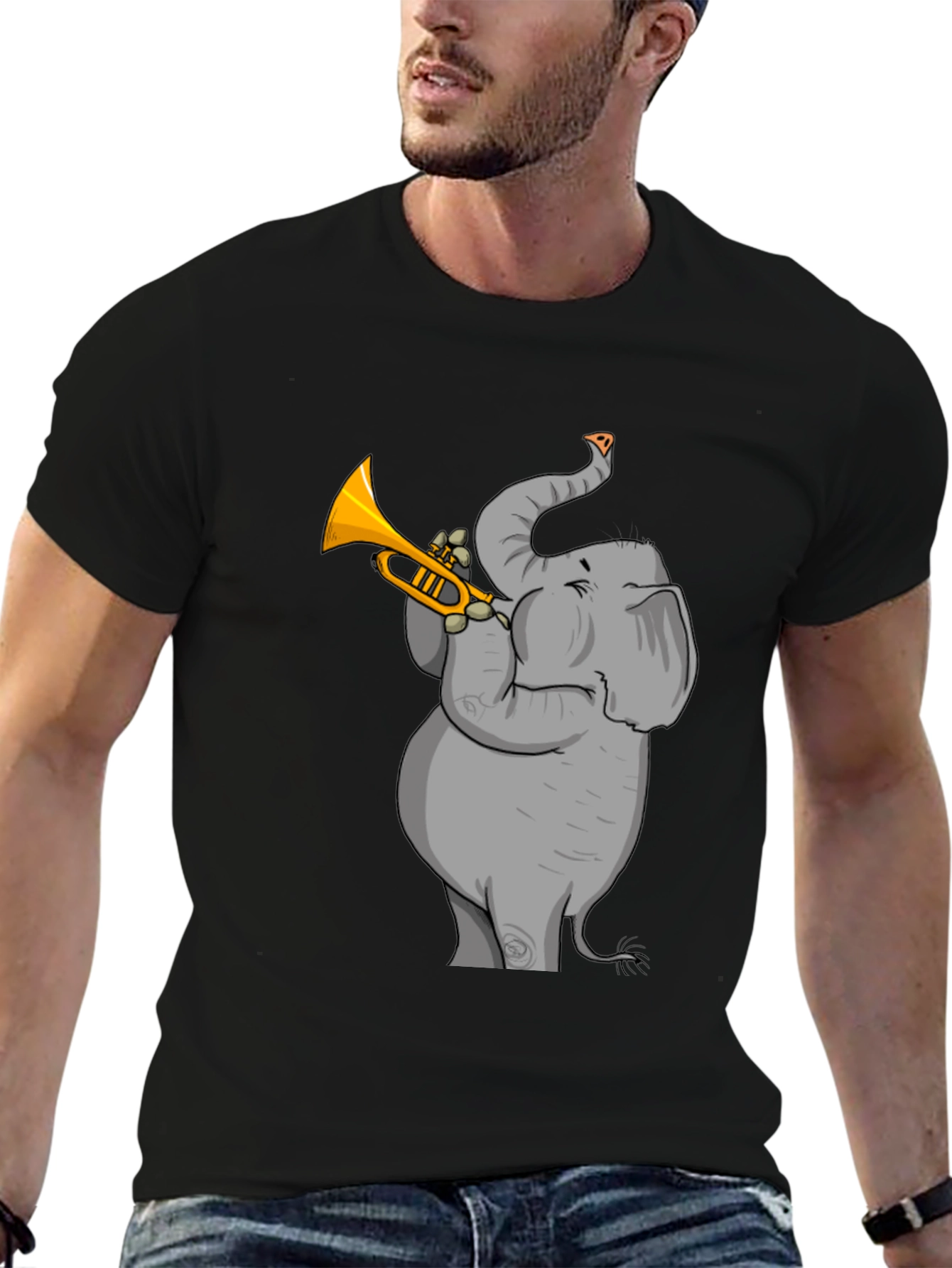 Trumpet Elephant Graphic Tee - Stylish Black T-Shirt