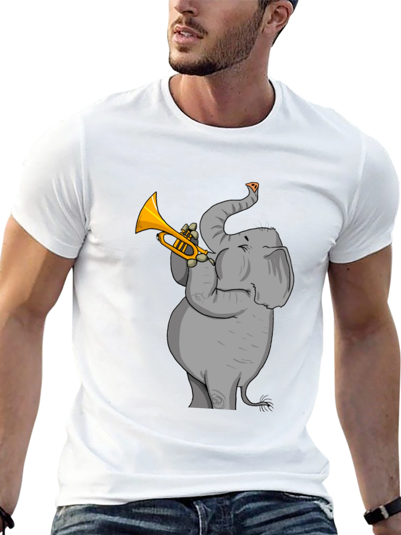 Trumpet Elephant Graphic Tee - Stylish Black T-Shirt