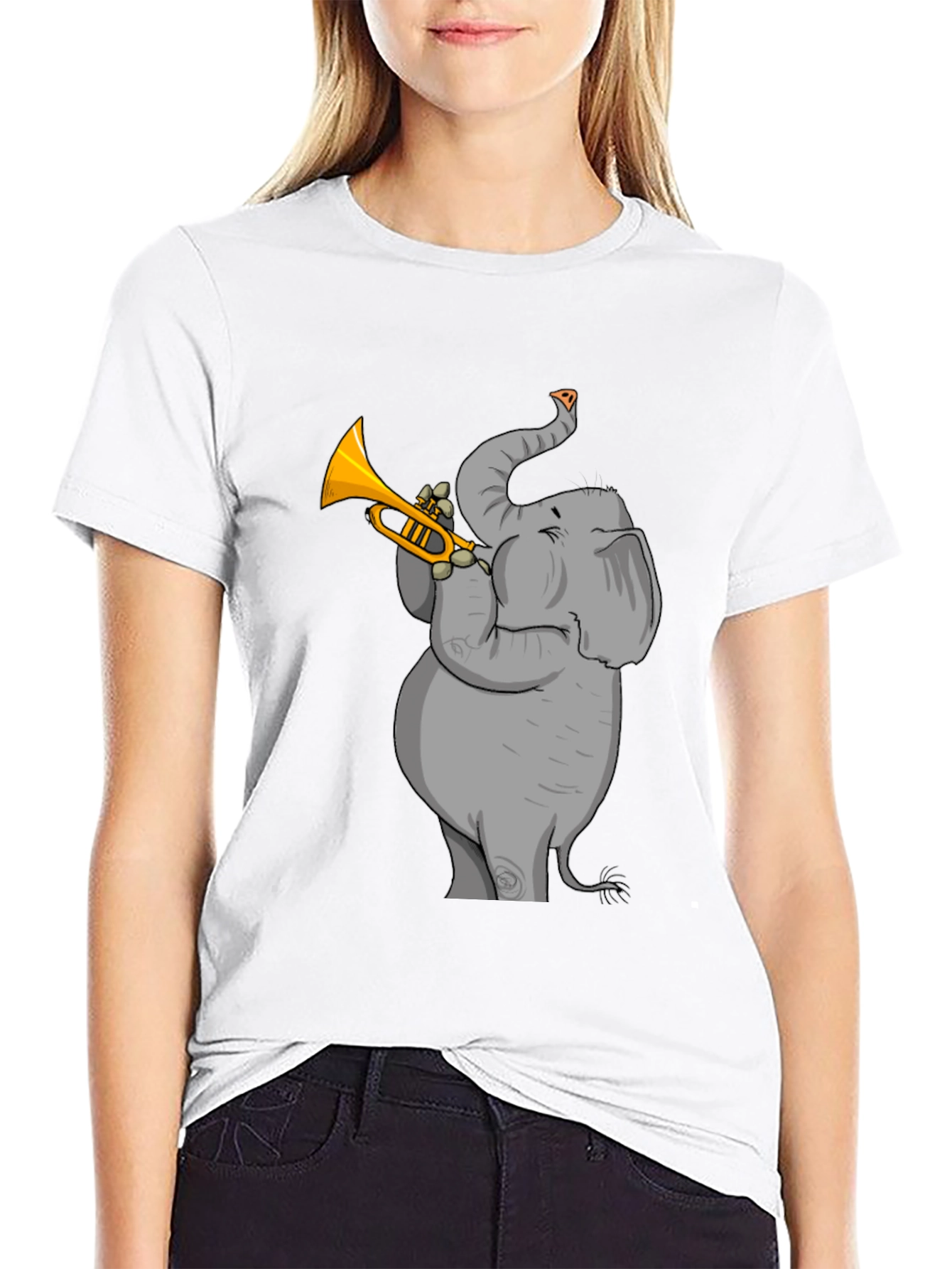Trumpet Elephant Graphic Tee - Stylish Black T-Shirt