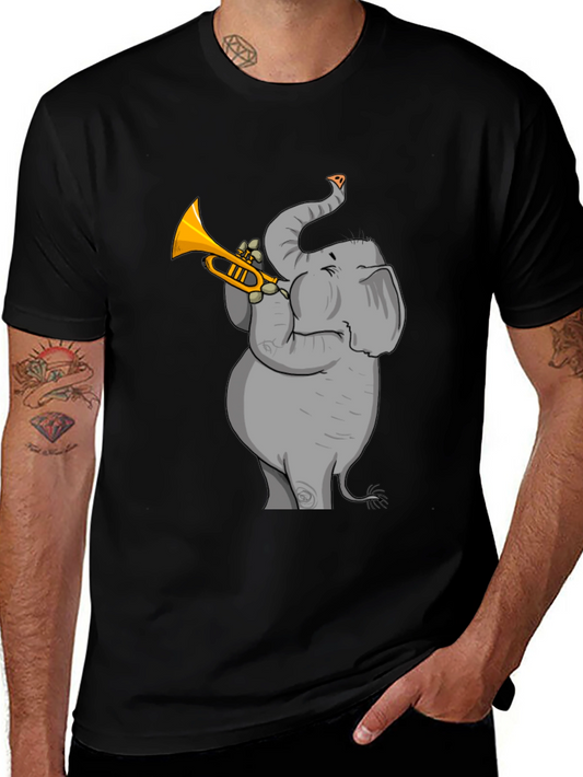 Trumpet Elephant Graphic Tee - Stylish Black T-Shirt