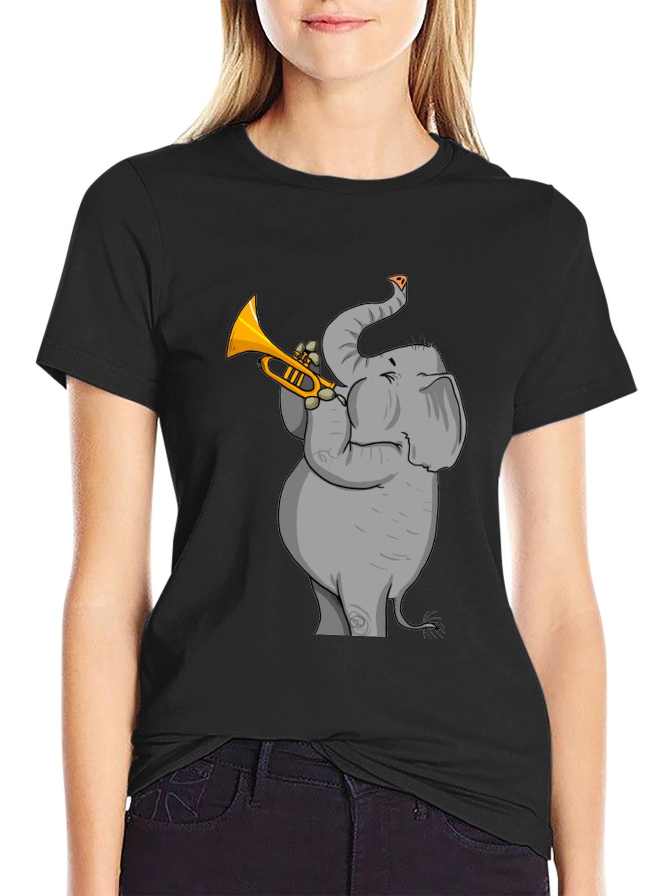 Trumpet Elephant Graphic Tee - Stylish Black T-Shirt