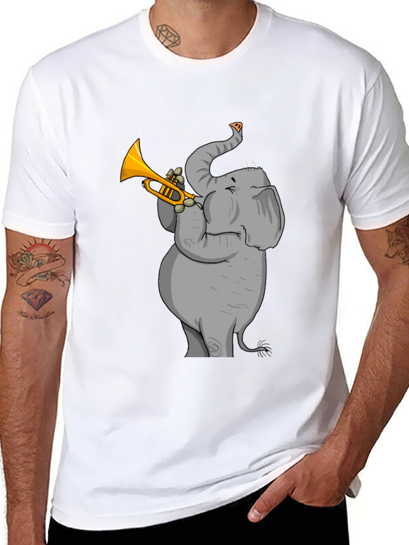 Trumpet Elephant Graphic Tee - Stylish Black T-Shirt