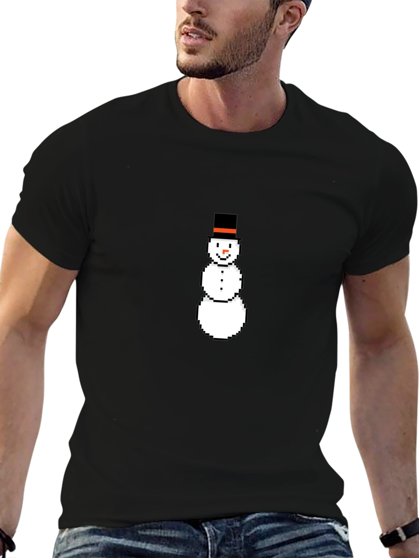 Pixel Snowman Black T-Shirt