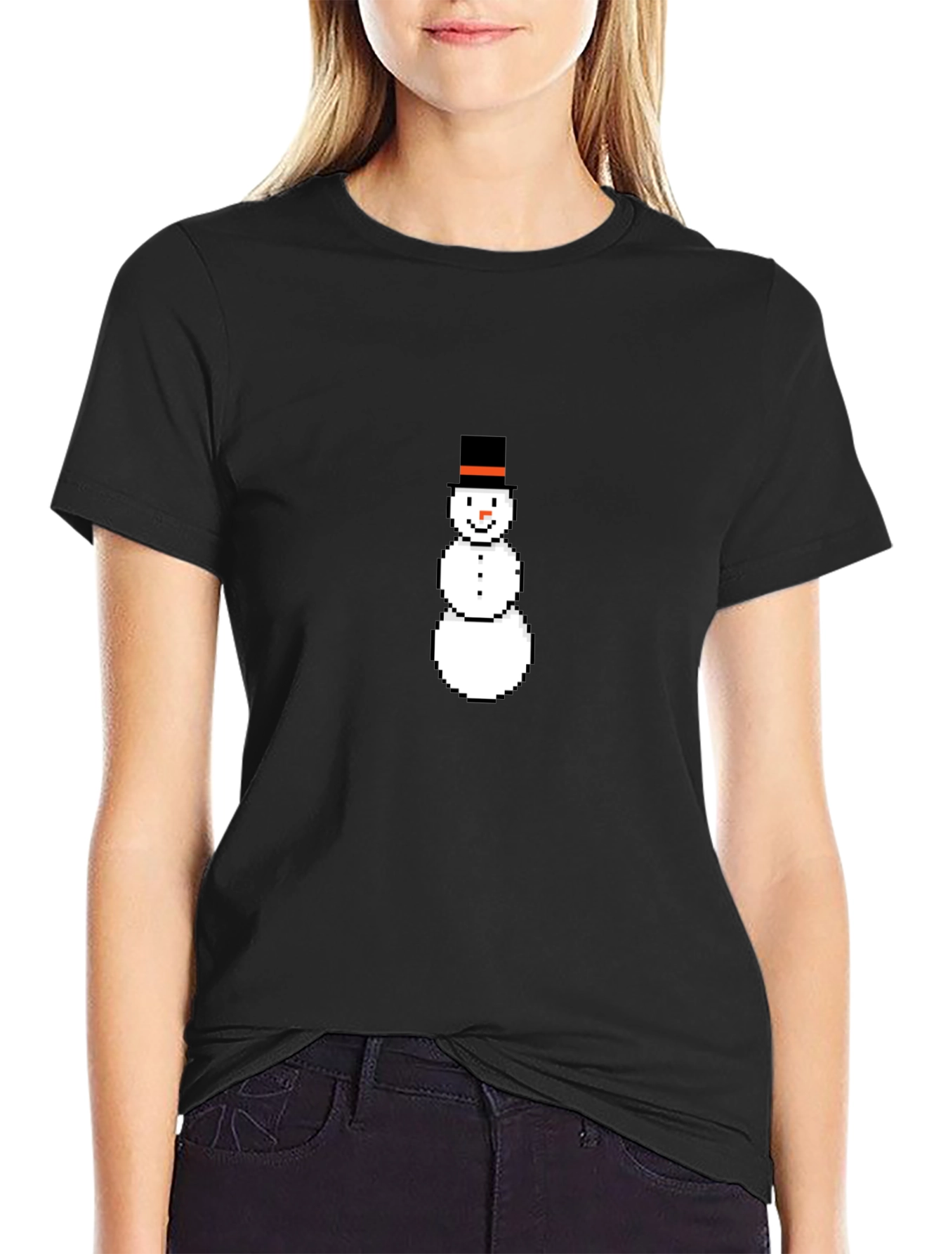 Pixel Snowman Black T-Shirt