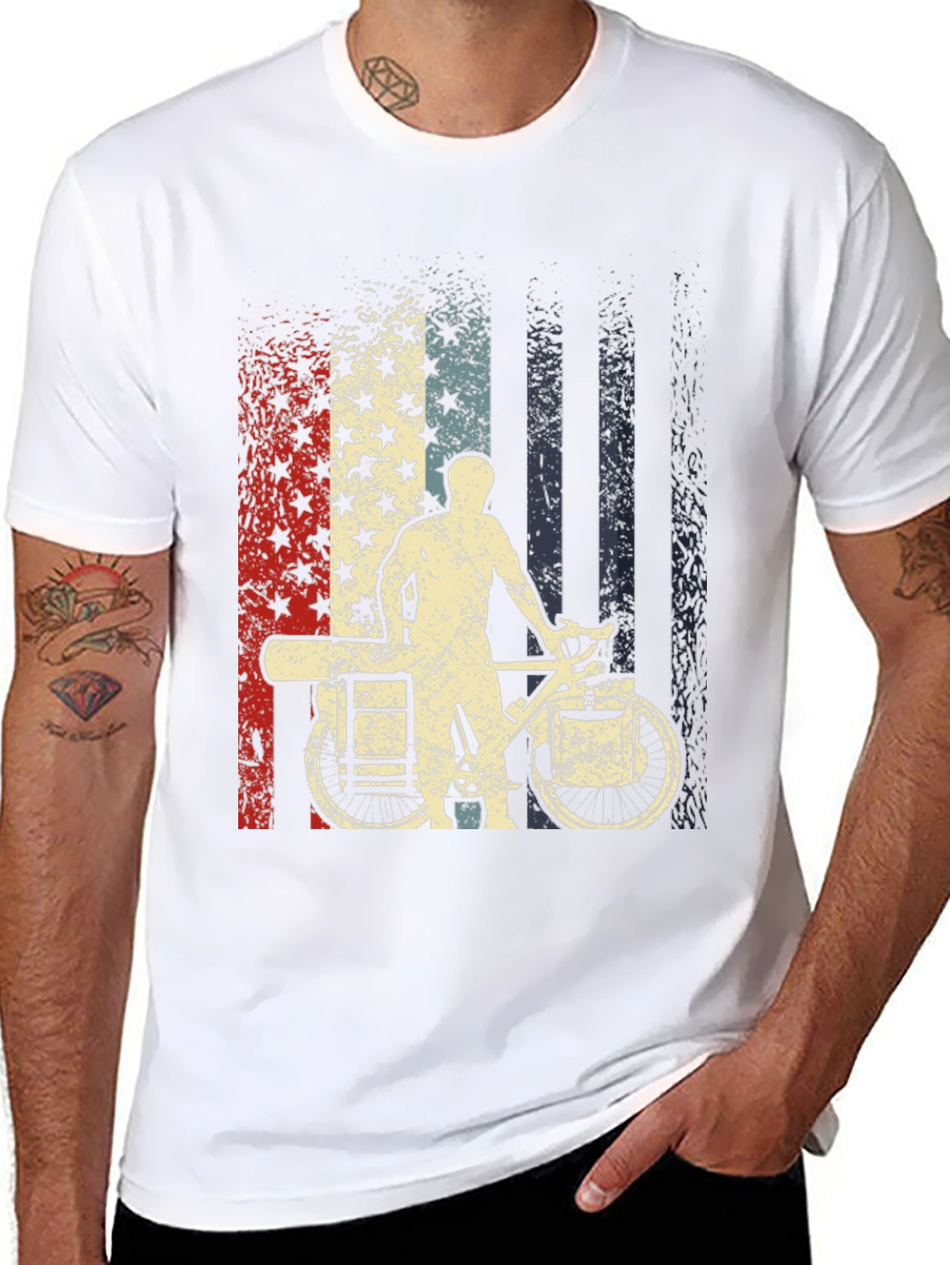 Patriotic Bike Messenger T-Shirt - USA Flag