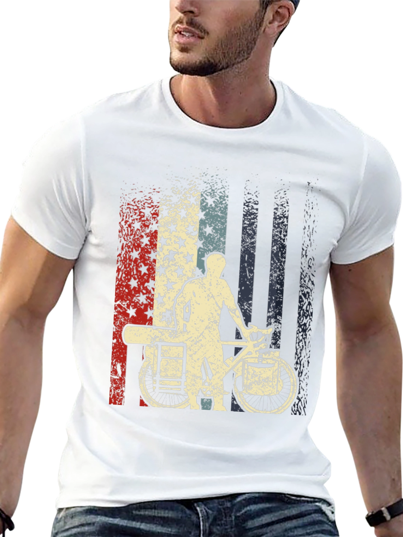 Patriotic Bike Messenger T-Shirt - USA Flag