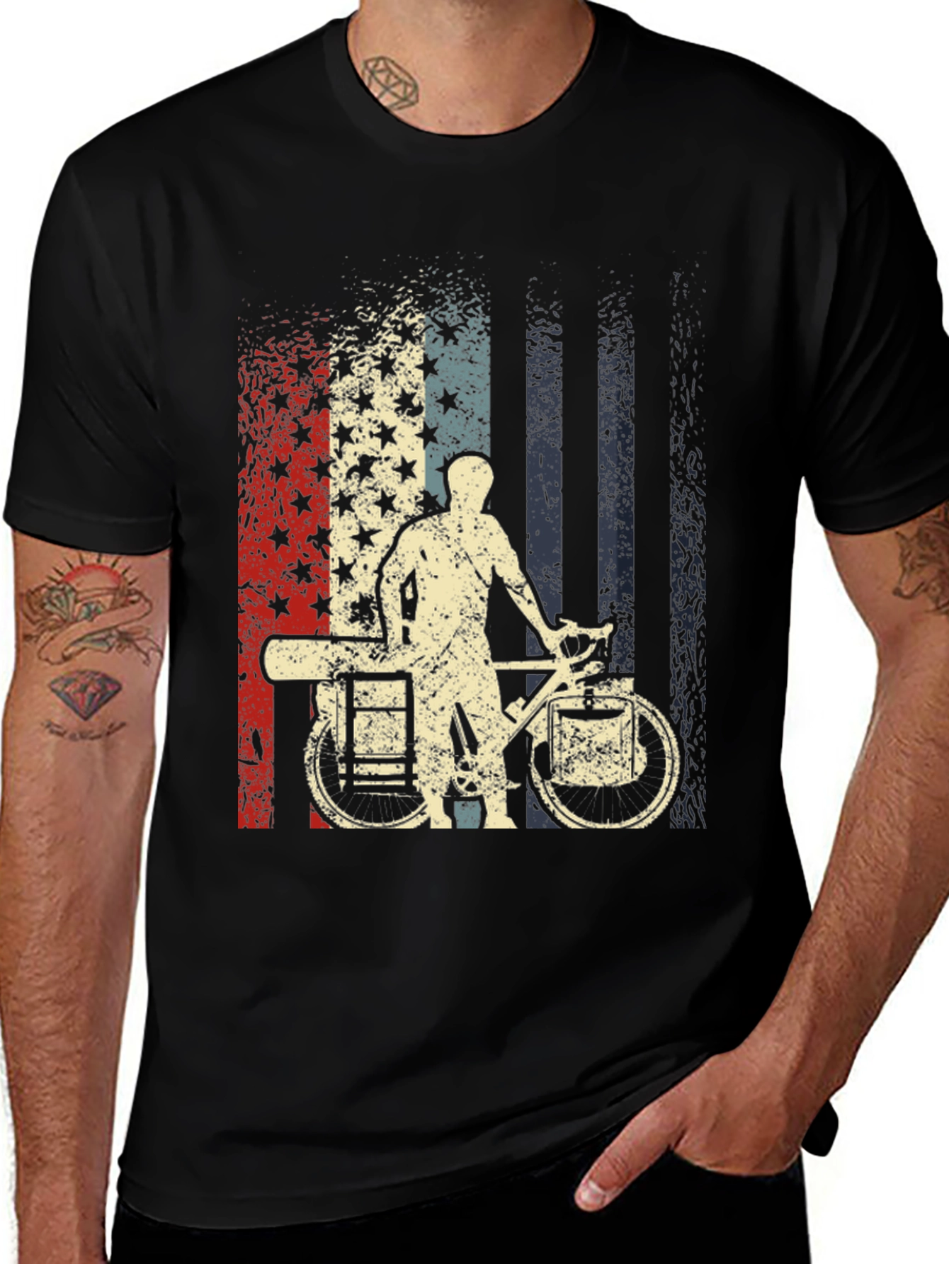 Patriotic Bike Messenger T-Shirt - USA Flag