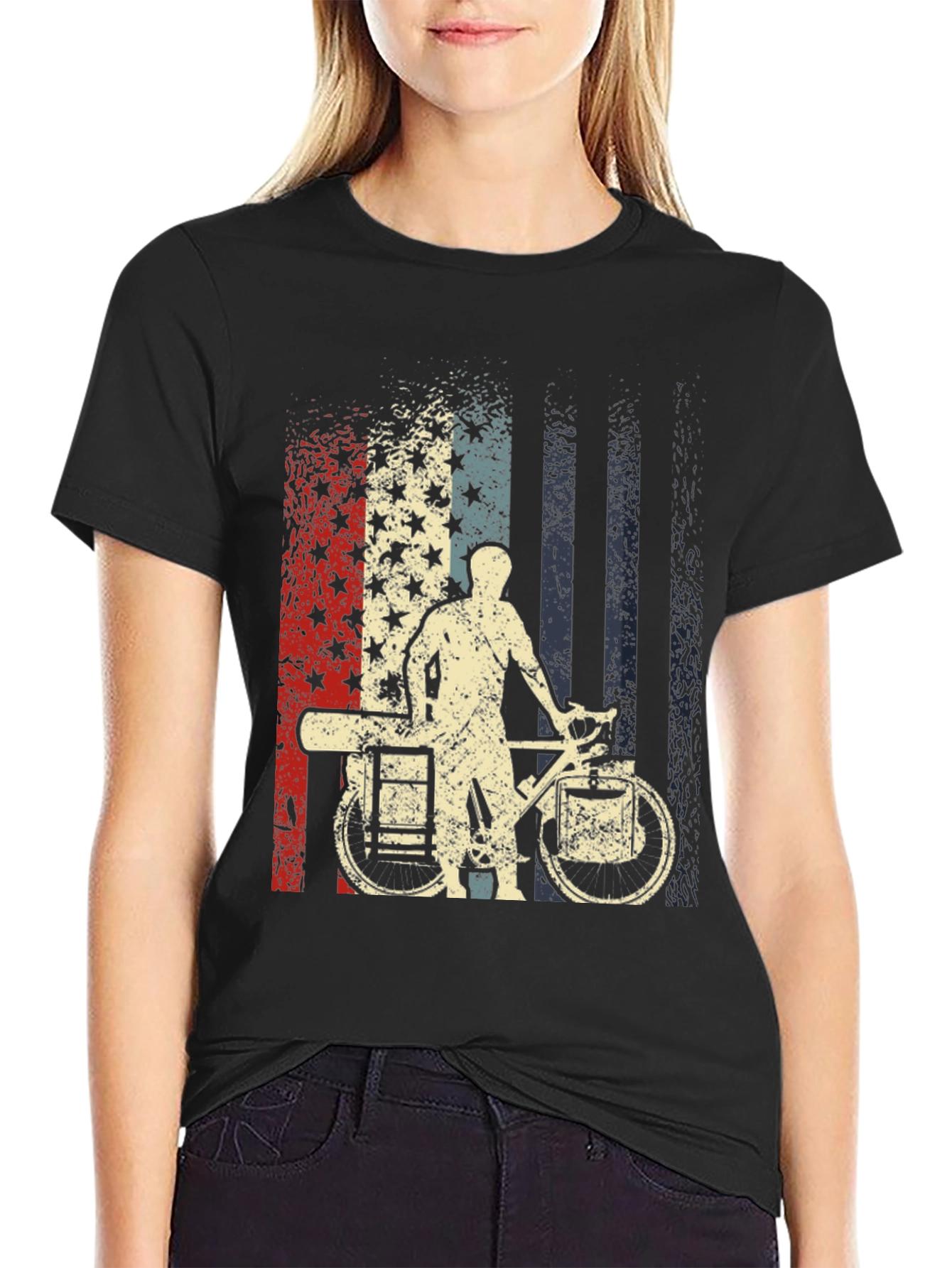 Patriotic Bike Messenger T-Shirt - USA Flag