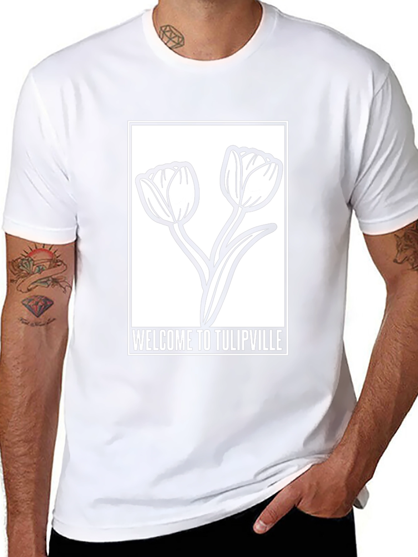 Welcome to Tulipville Black Graphic T-Shirt