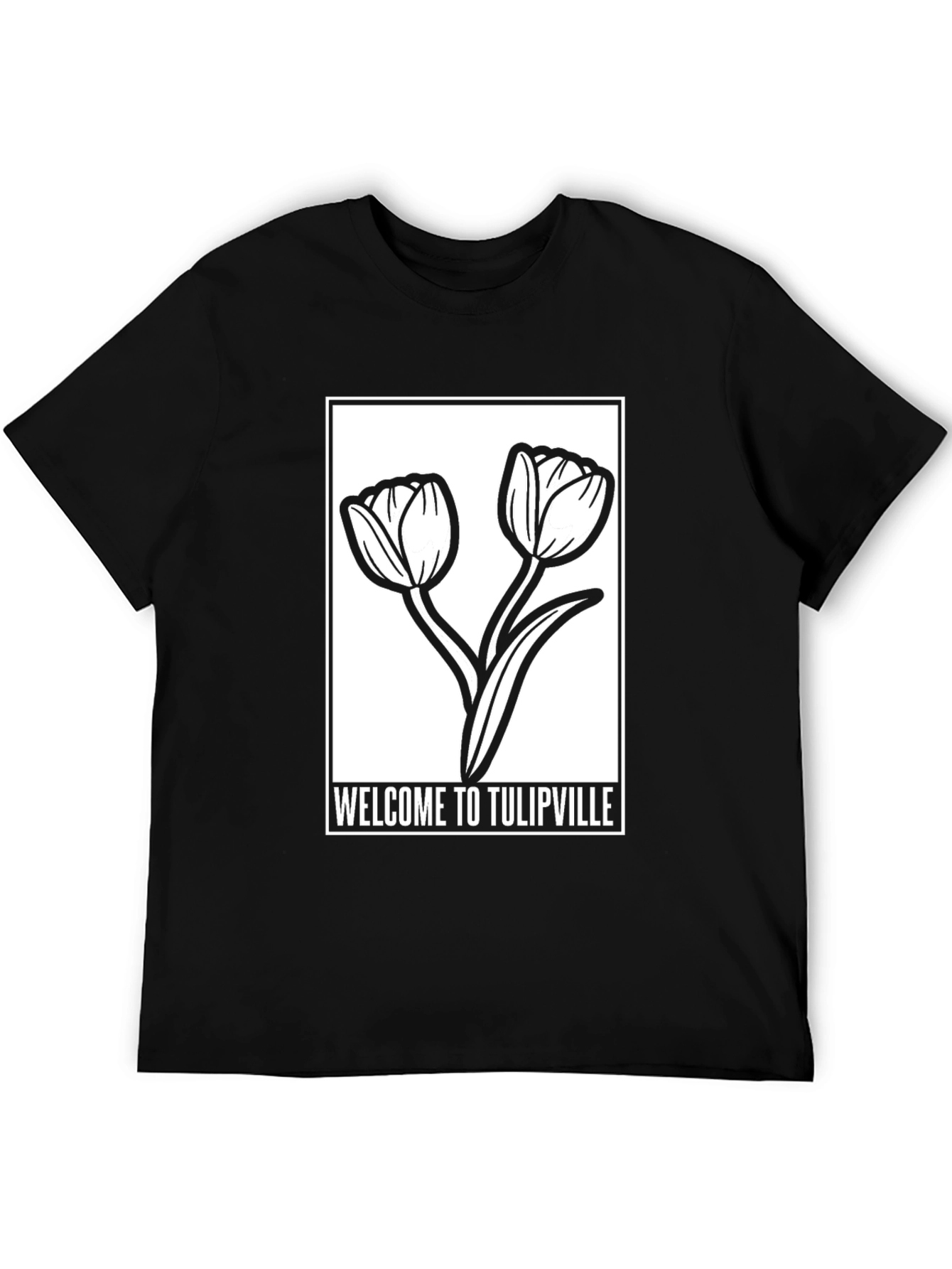 Welcome to Tulipville Black Graphic T-Shirt