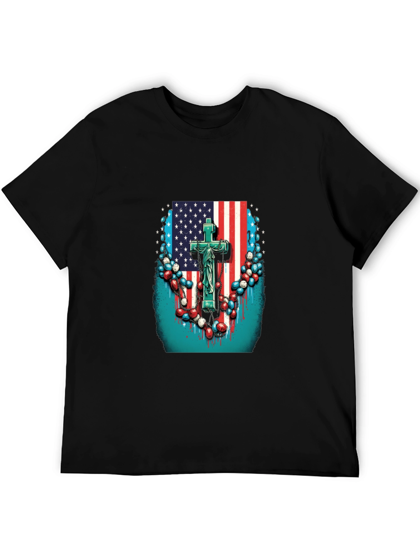 American Flag Cross Graphic Black T-Shirt
