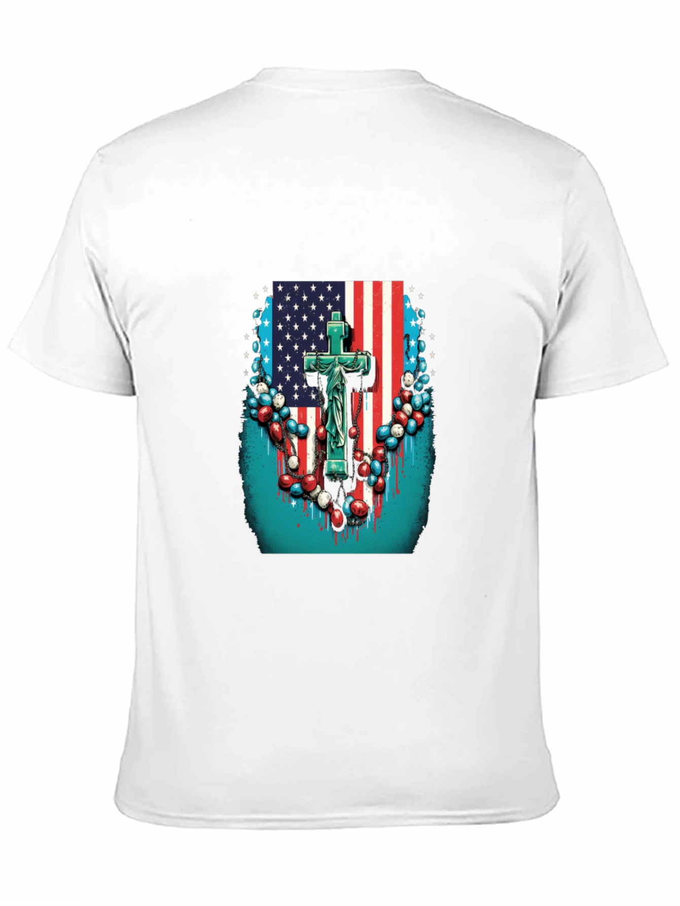 American Flag Cross Graphic Black T-Shirt