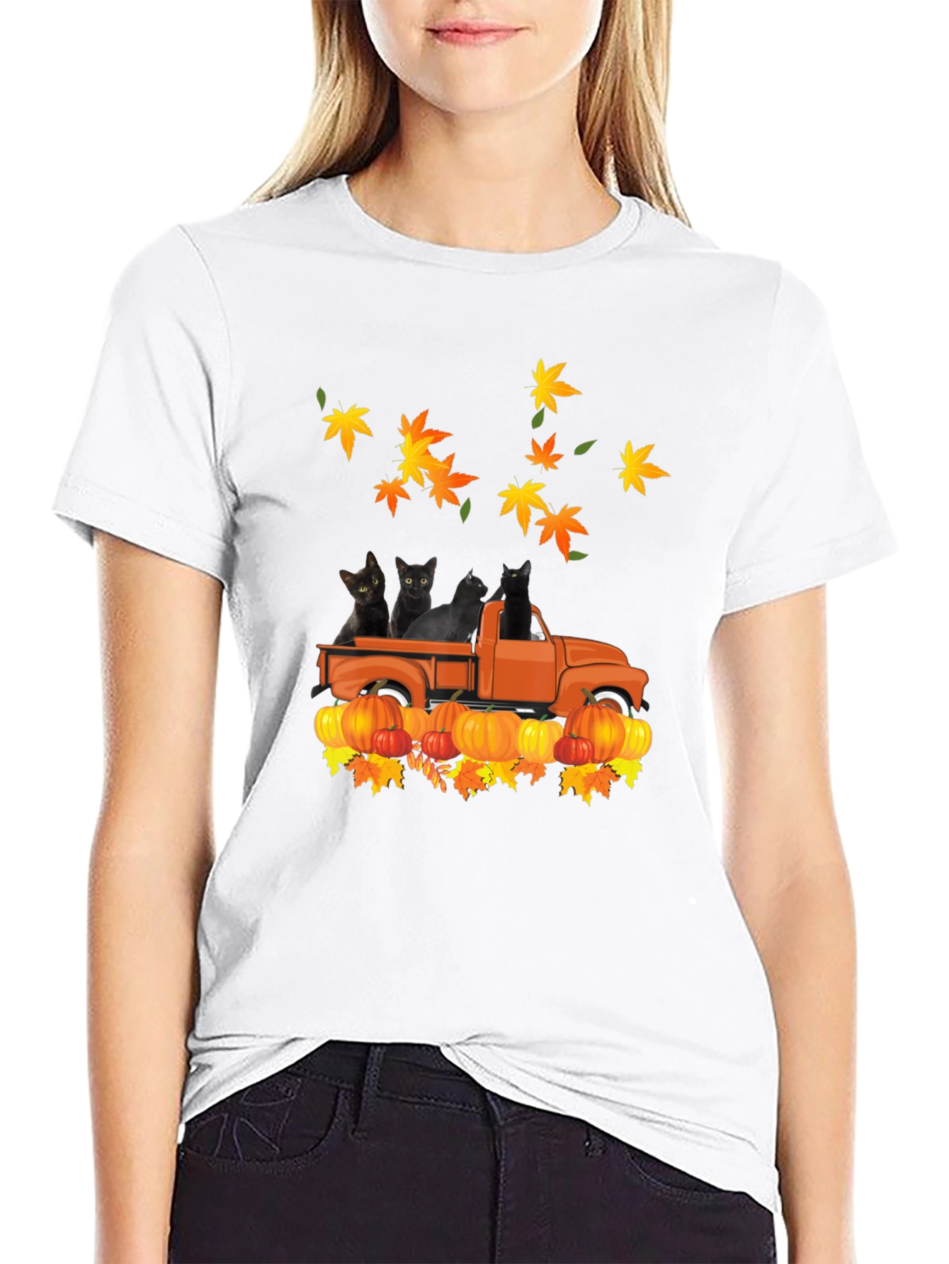 Black Cats in Truck Fall T-Shirt