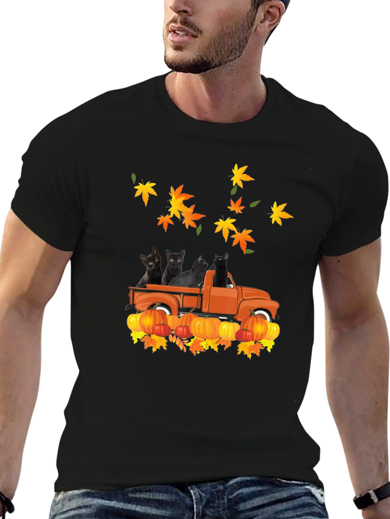 Black Cats in Truck Fall T-Shirt