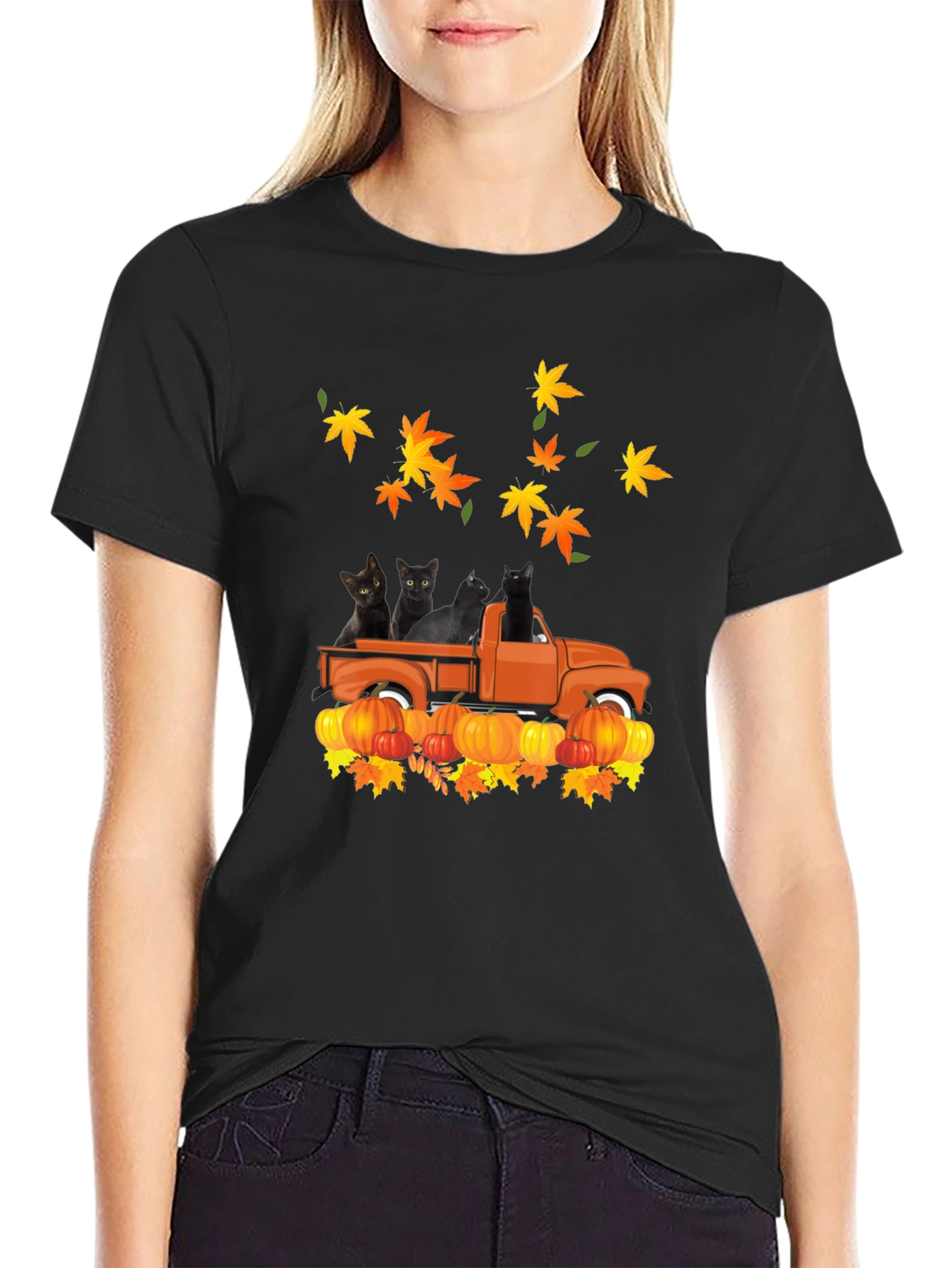 Black Cats in Truck Fall T-Shirt