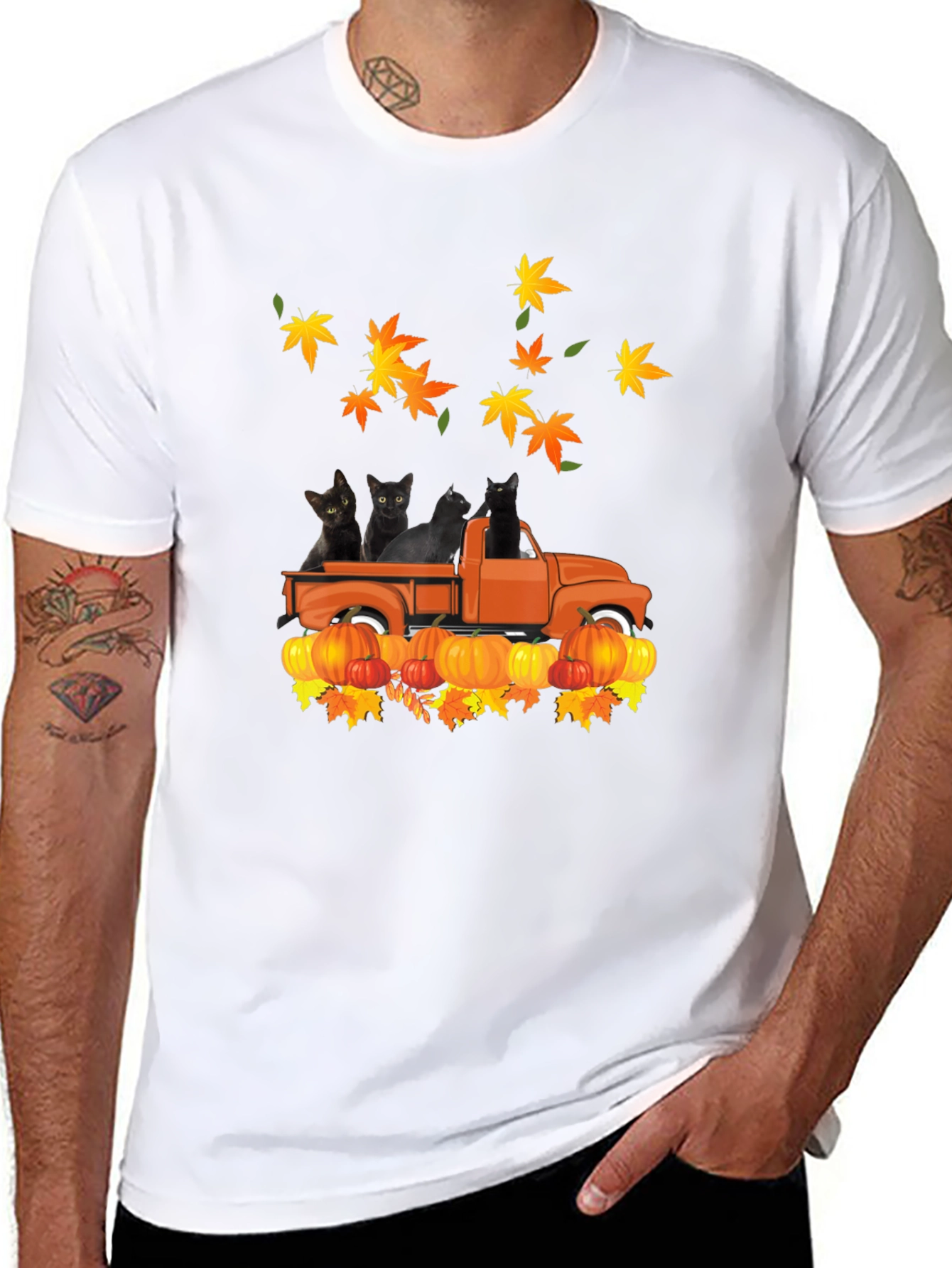 Black Cats in Truck Fall T-Shirt