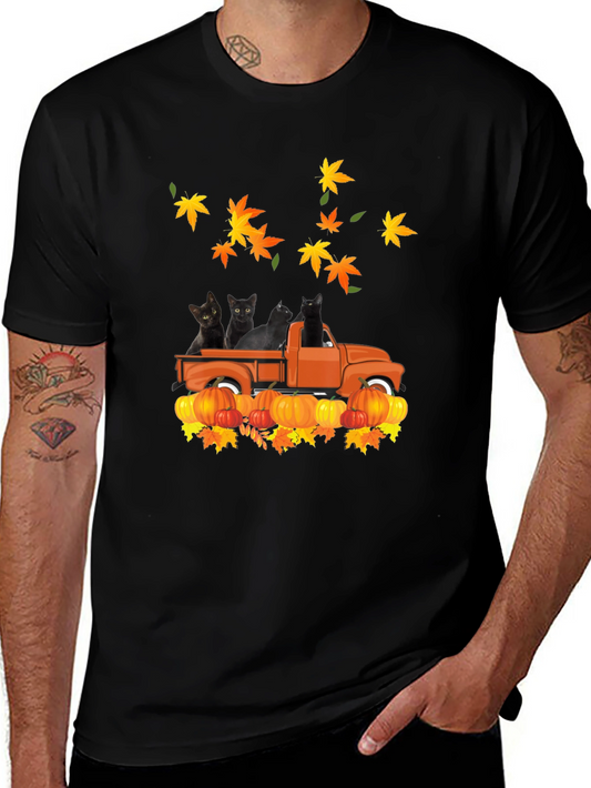 Black Cats in Truck Fall T-Shirt
