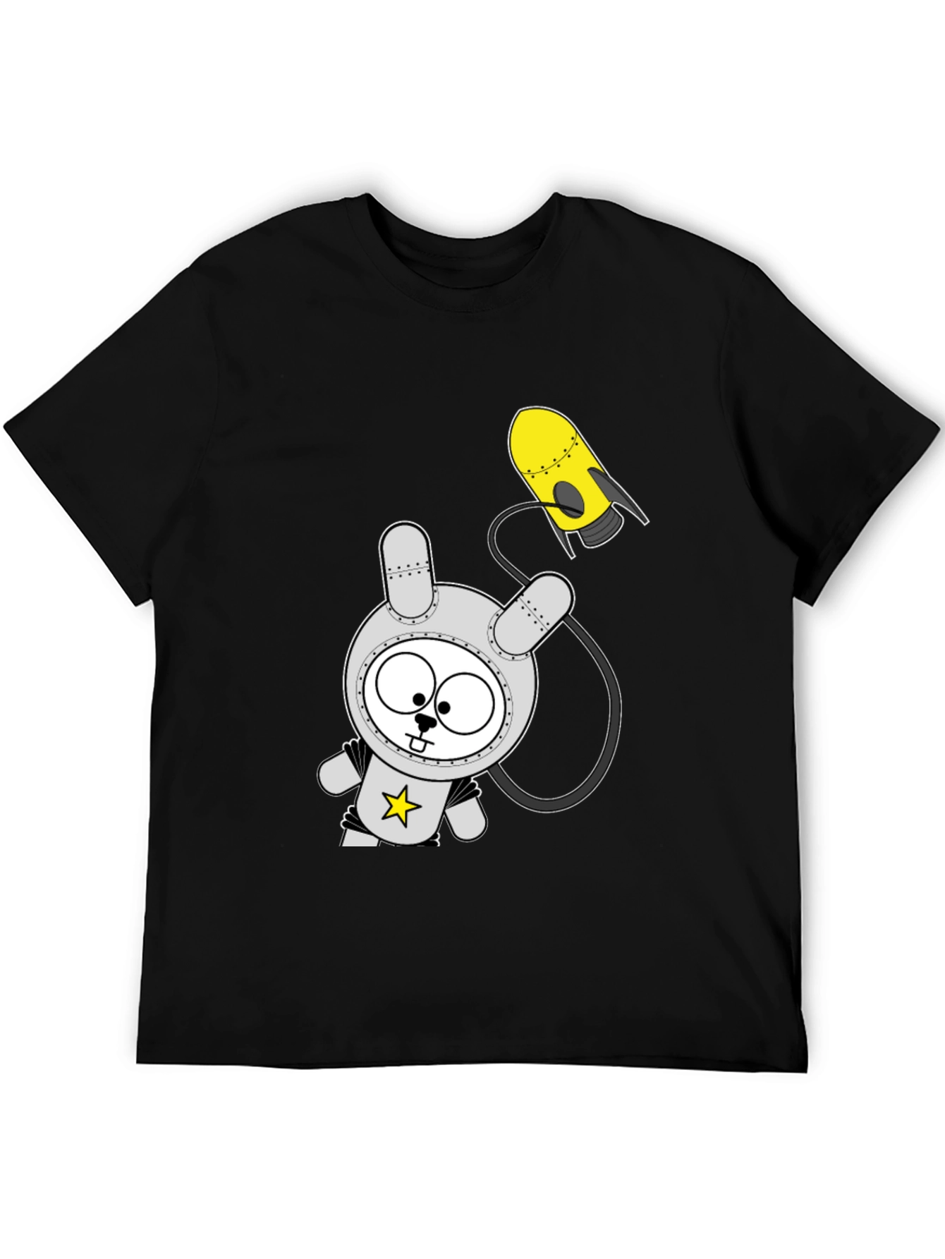 Space Bunny Graphic Tee - Black Cotton T-Shirt