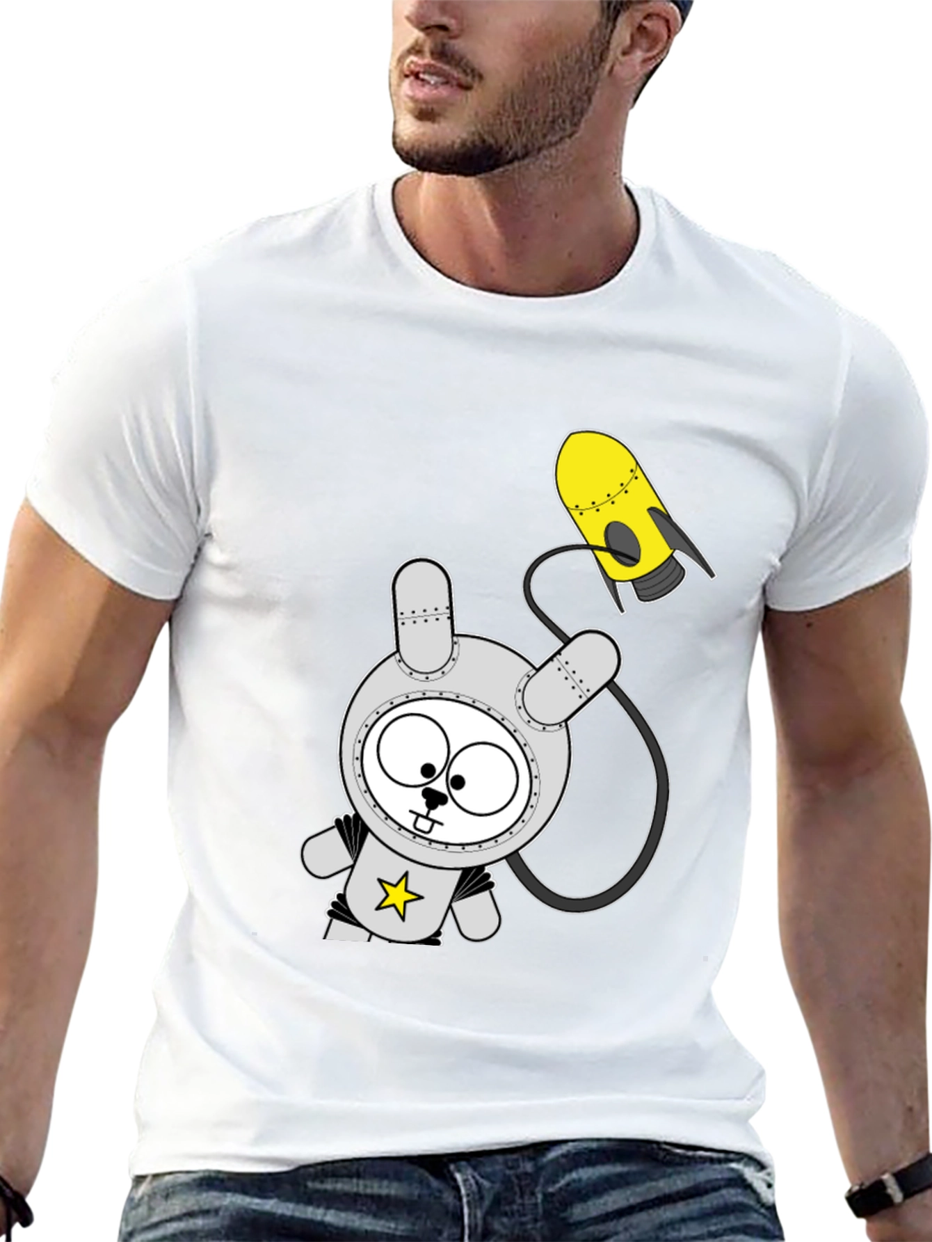 Space Bunny Graphic Tee - Black Cotton T-Shirt