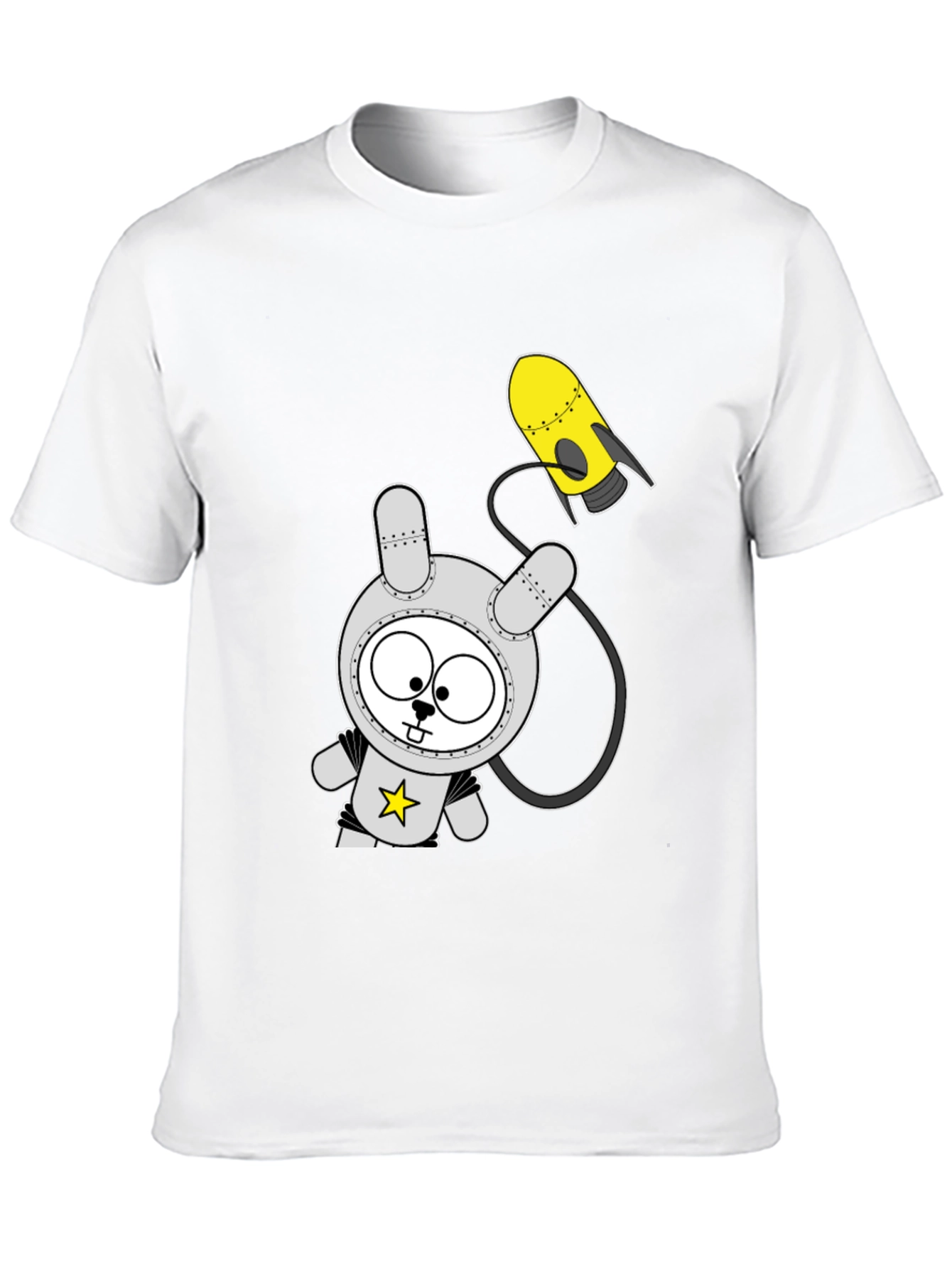 Space Bunny Graphic Tee - Black Cotton T-Shirt