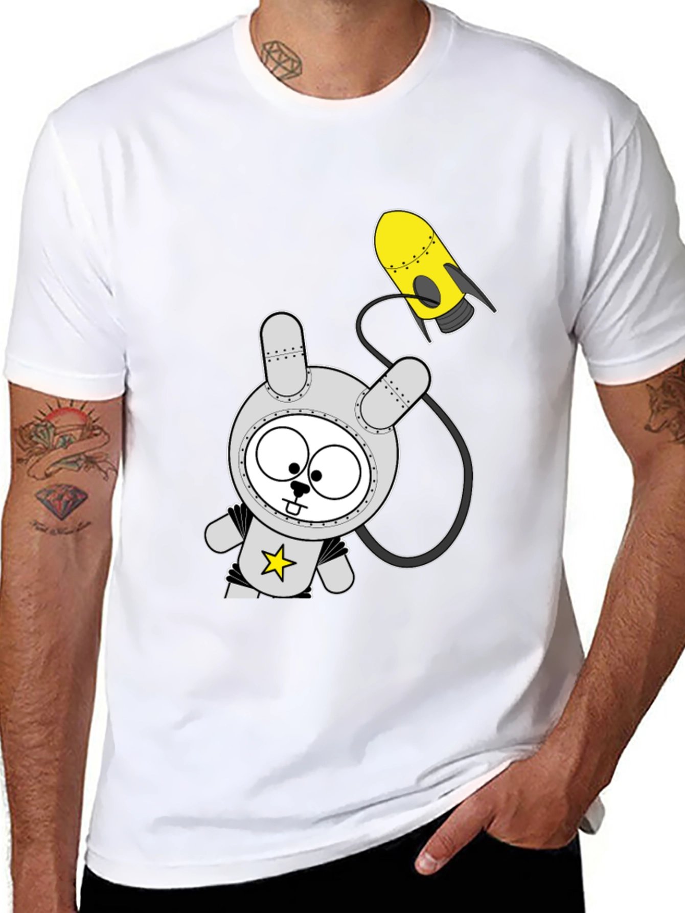 Space Bunny Graphic Tee - Black Cotton T-Shirt