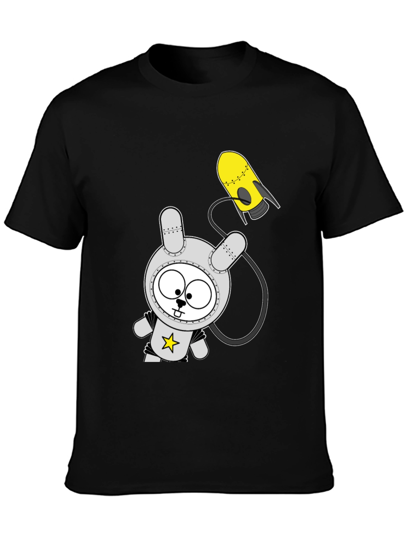Space Bunny Graphic Tee - Black Cotton T-Shirt