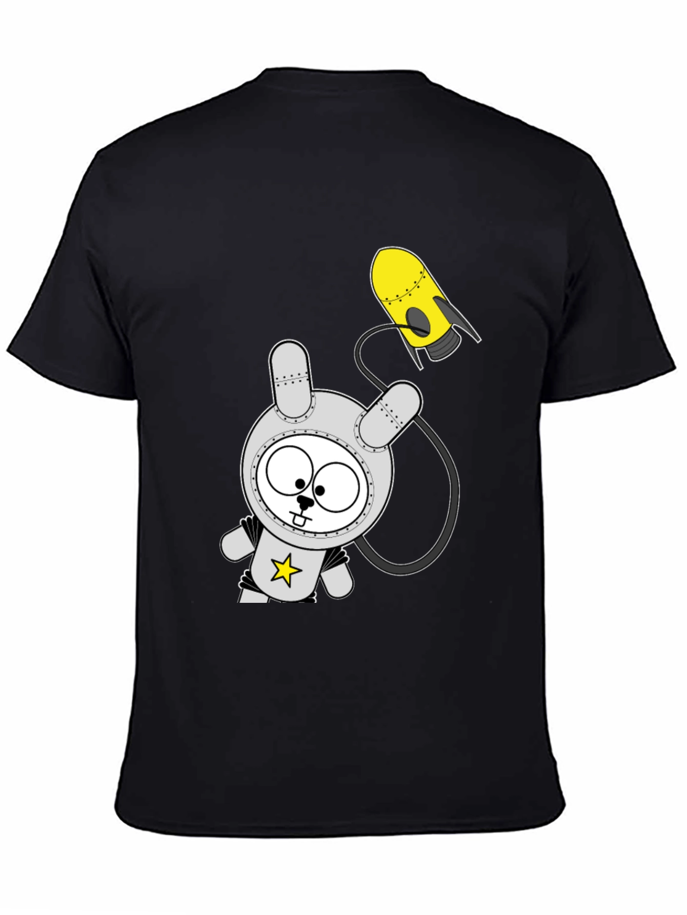 Space Bunny Graphic Tee - Black Cotton T-Shirt