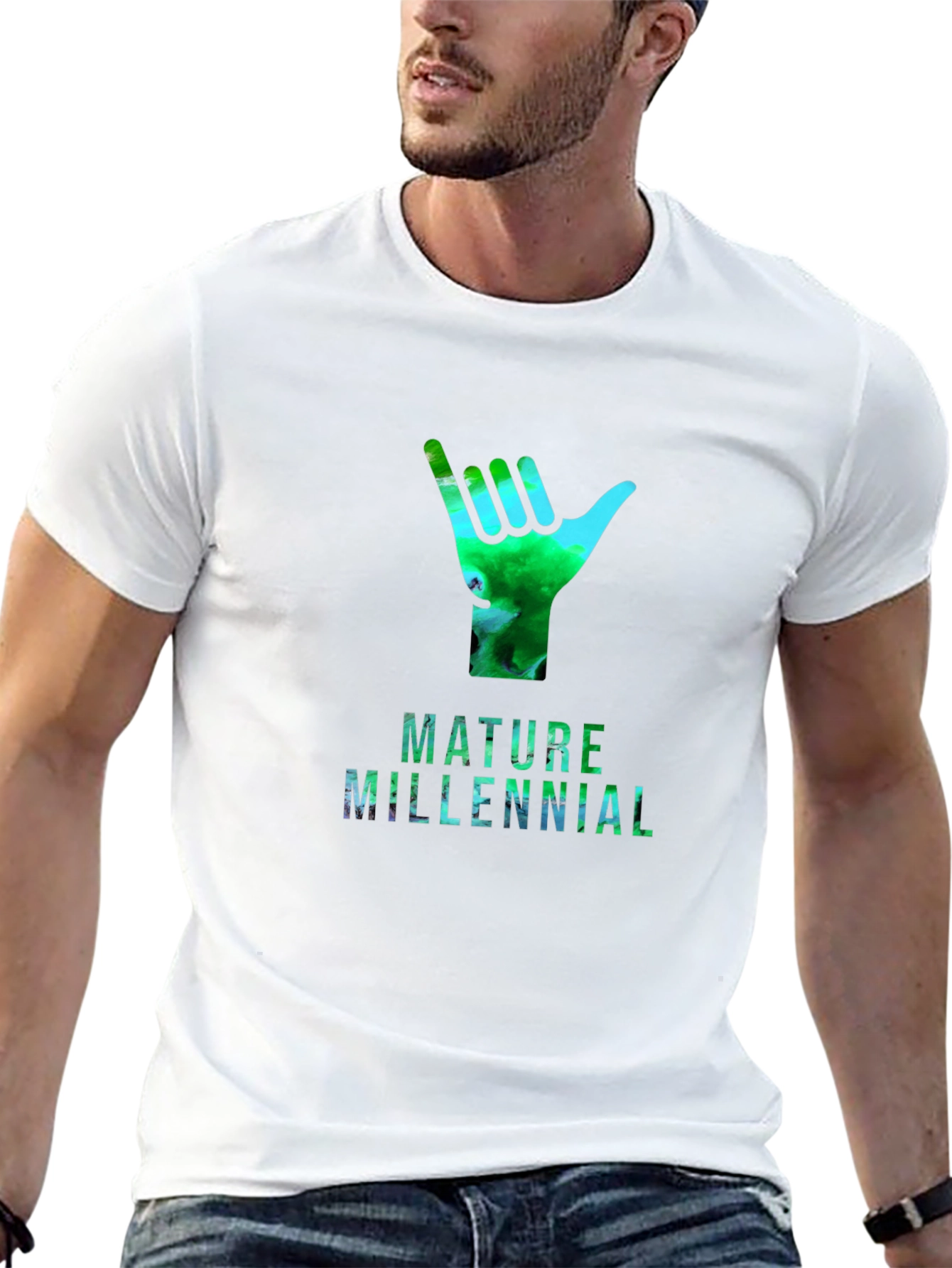 Mature Millennial Shaka Hand Graphic T-Shirt