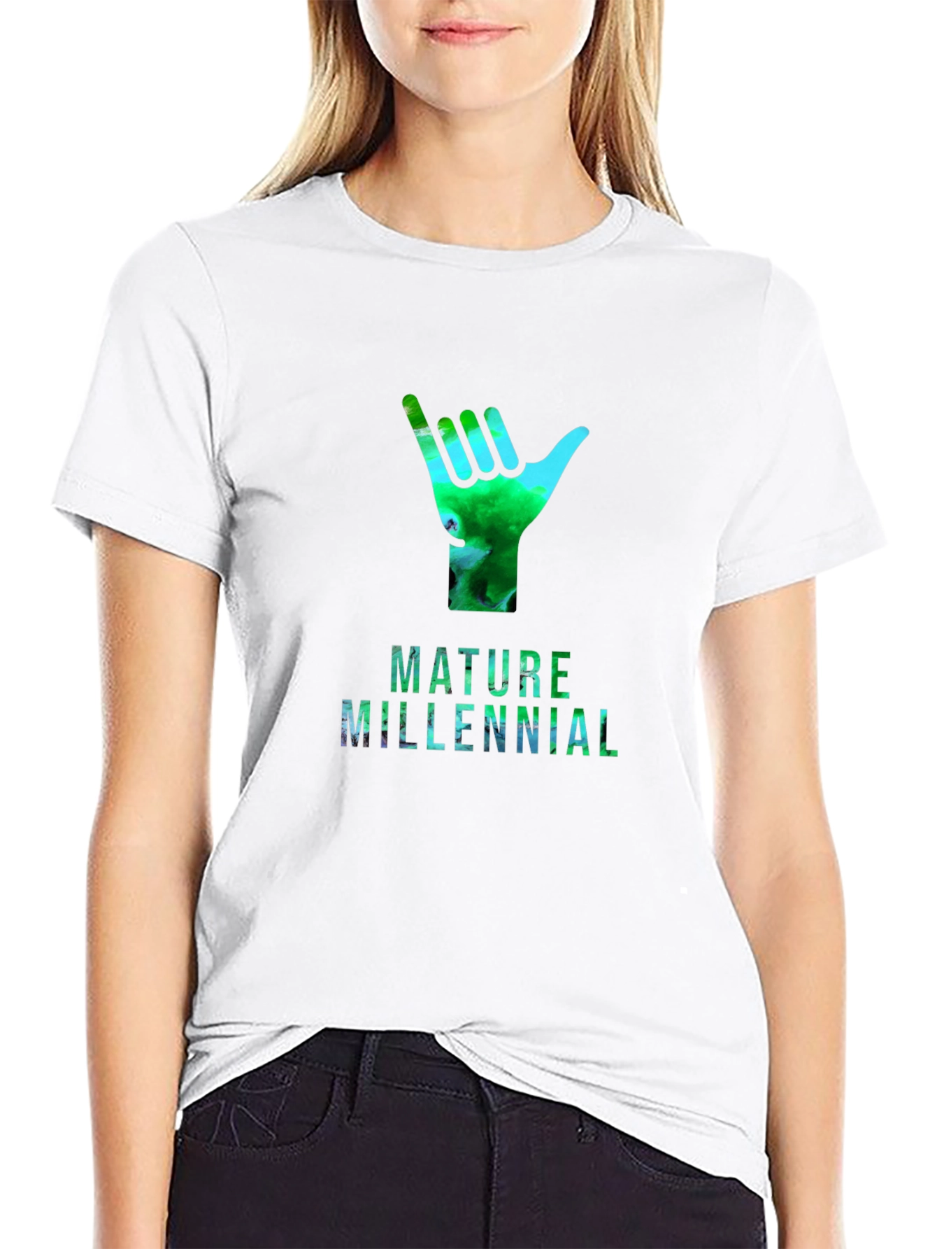 Mature Millennial Shaka Hand Graphic T-Shirt